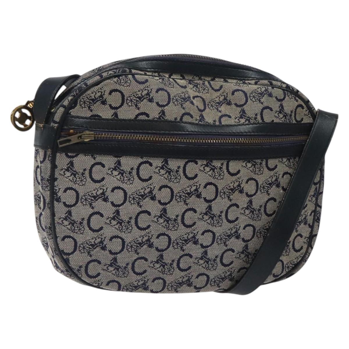 CELINE C Sulky Shoulder Bag Canvas Navy Gold Auth BA1890