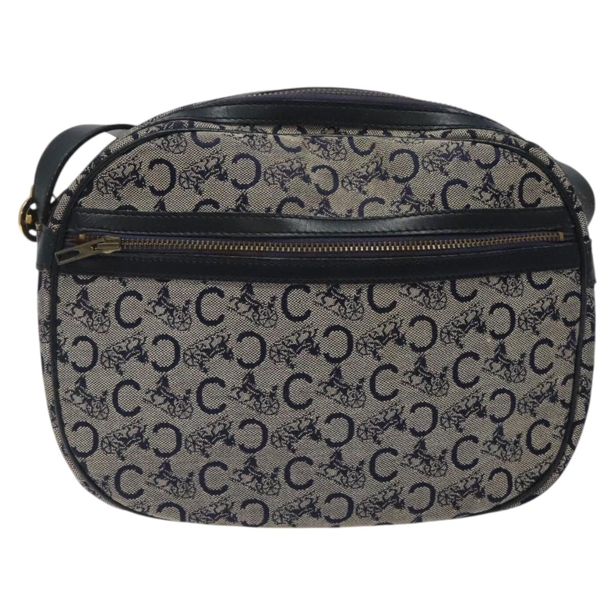 CELINE C Sulky Shoulder Bag Canvas Navy Gold Auth BA1890