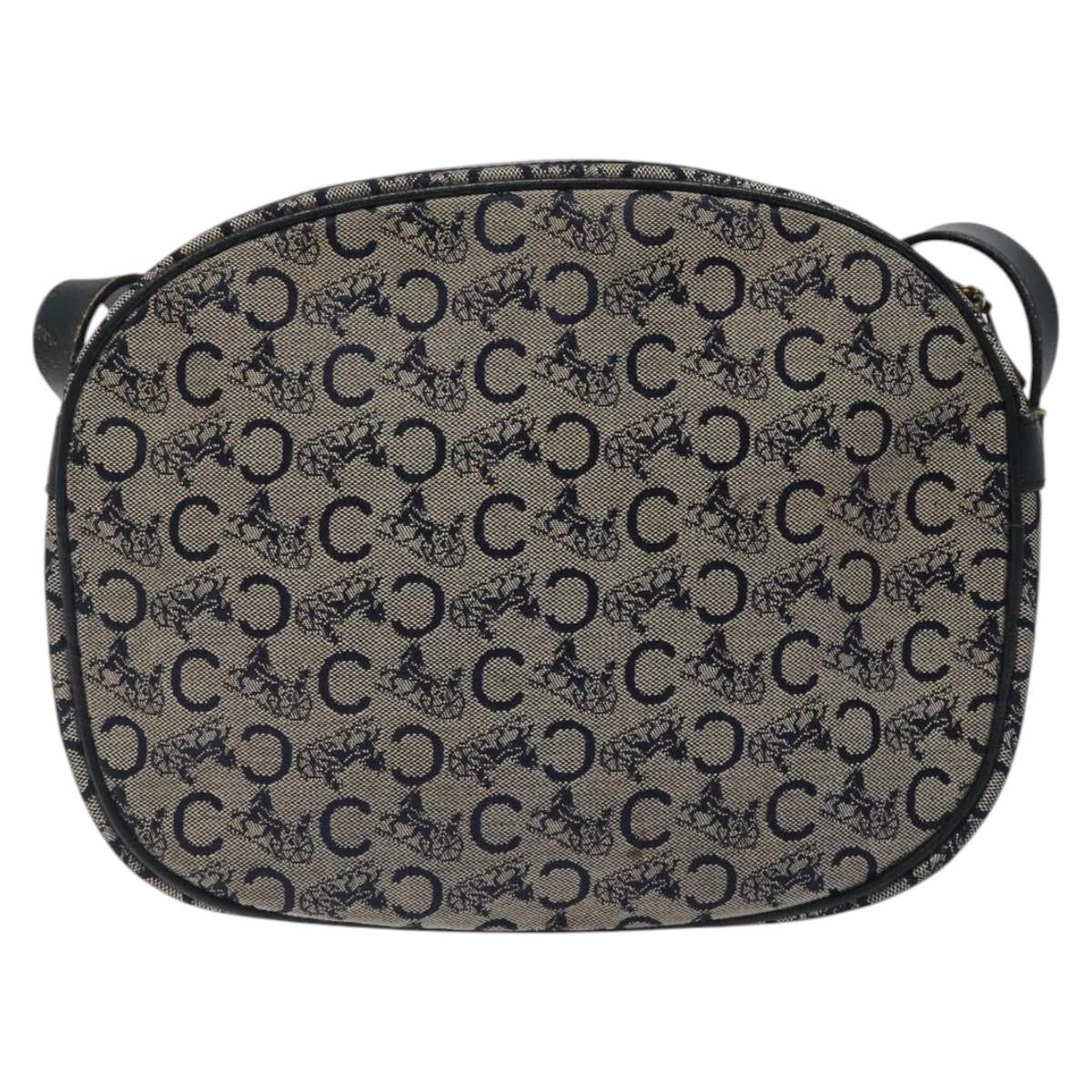 CELINE C Sulky Shoulder Bag Canvas Navy Gold Auth BA1890