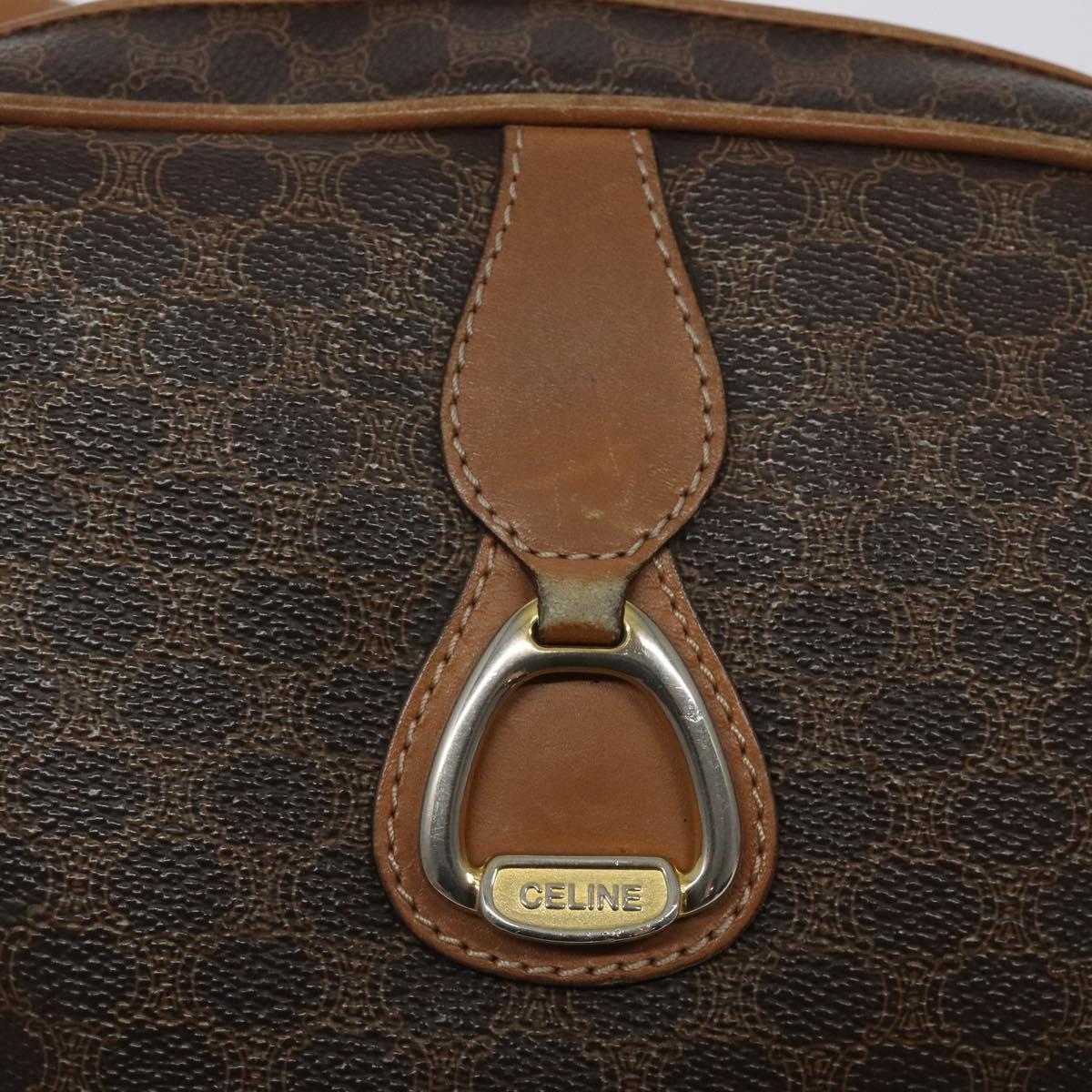 CELINE Macadam Canvas Shoulder Bag PVC Leather Brown Gold Auth BA1891