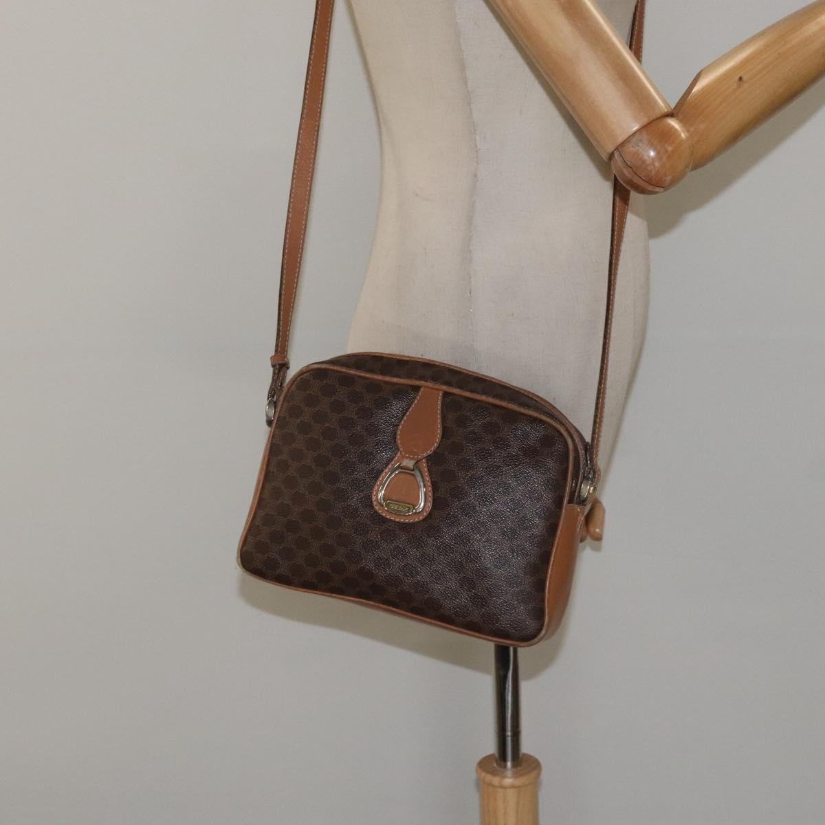 CELINE Macadam Canvas Shoulder Bag PVC Leather Brown Gold Auth BA1891
