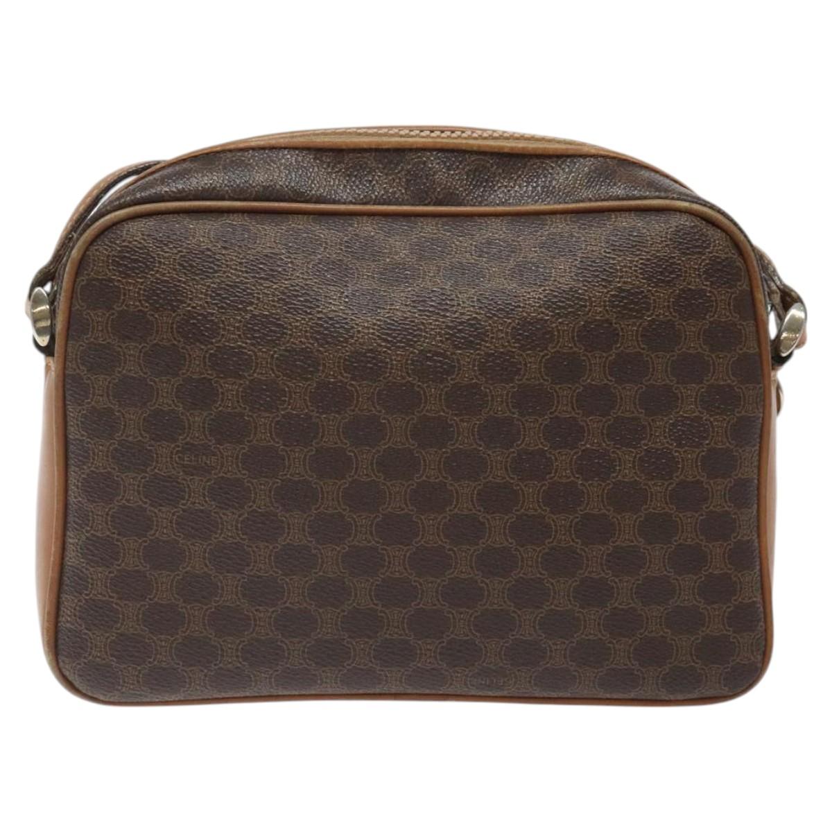 CELINE Macadam Canvas Shoulder Bag PVC Leather Brown Gold Auth BA1891