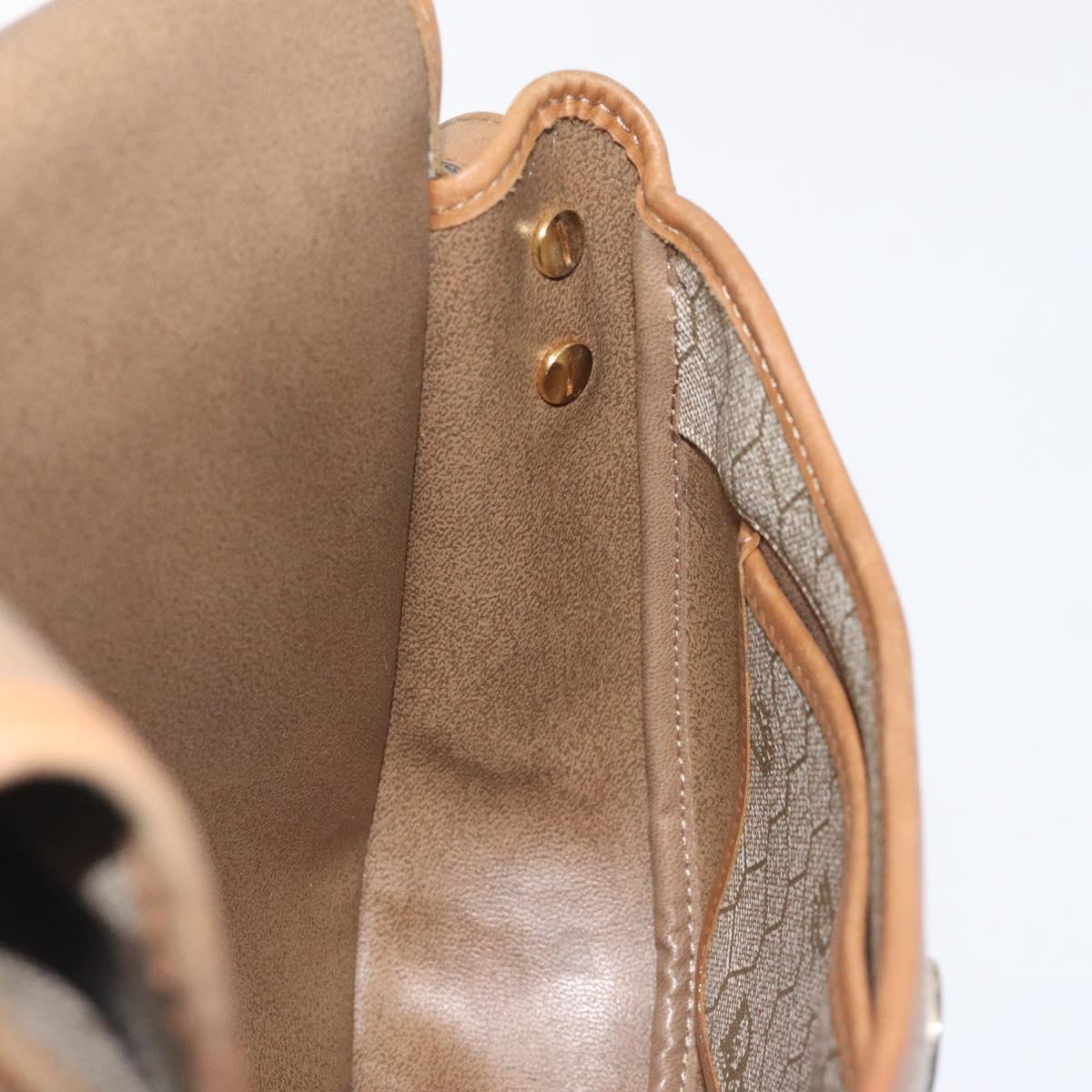 Christian Dior Honeycomb Canvas Shoulder Bag PVC Beige Gold Auth BA1892