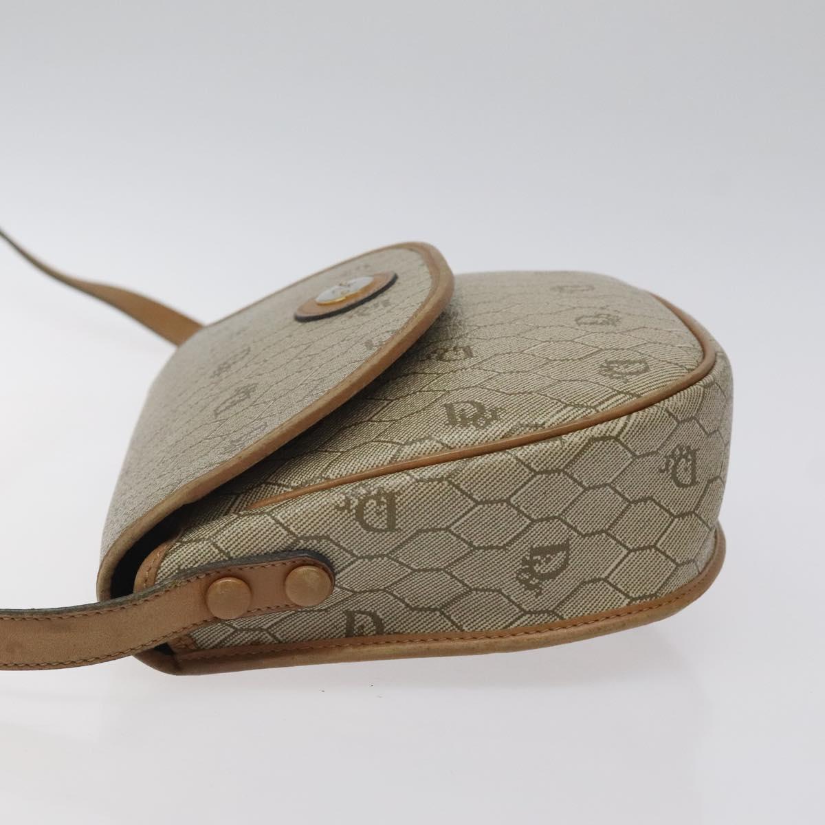 Christian Dior Honeycomb Canvas Shoulder Bag PVC Beige Gold Auth BA1892