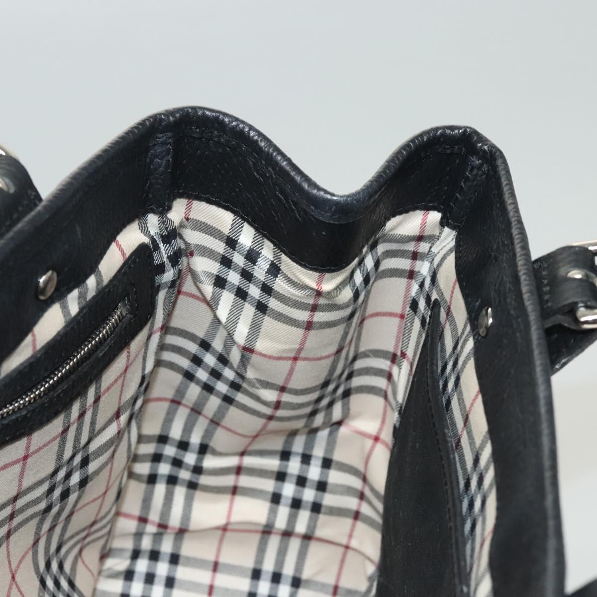 BURBERRY Hand Bag Leather Black Silver Auth BA1908