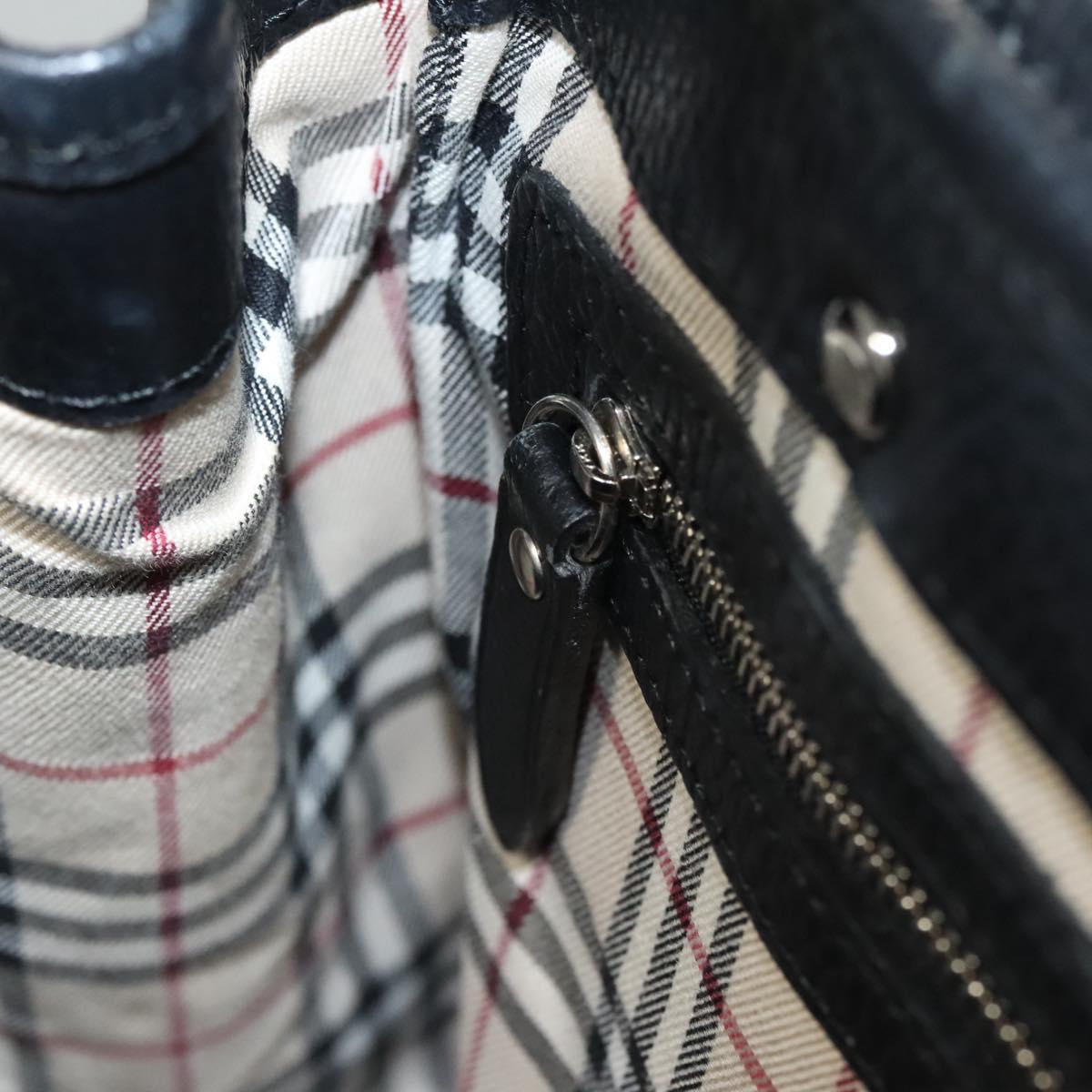 BURBERRY Hand Bag Leather Black Silver Auth BA1908