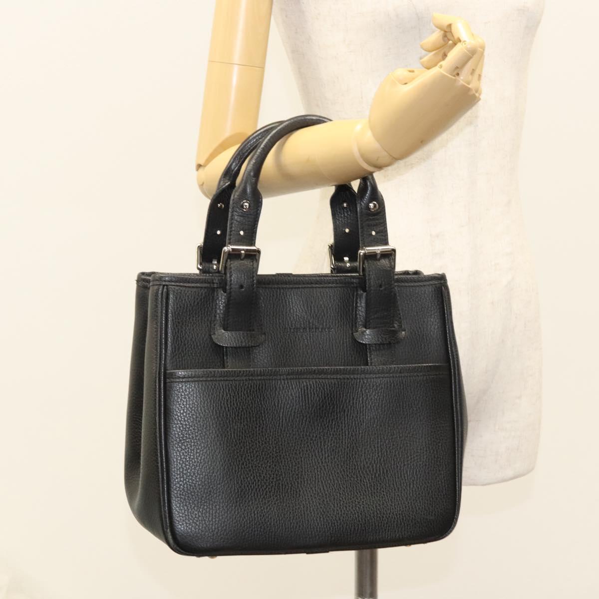 BURBERRY Hand Bag Leather Black Silver Auth BA1908