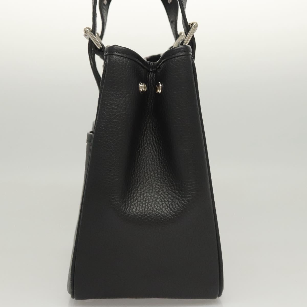 BURBERRY Hand Bag Leather Black Silver Auth BA1908