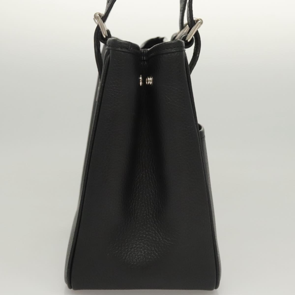 BURBERRY Hand Bag Leather Black Silver Auth BA1908