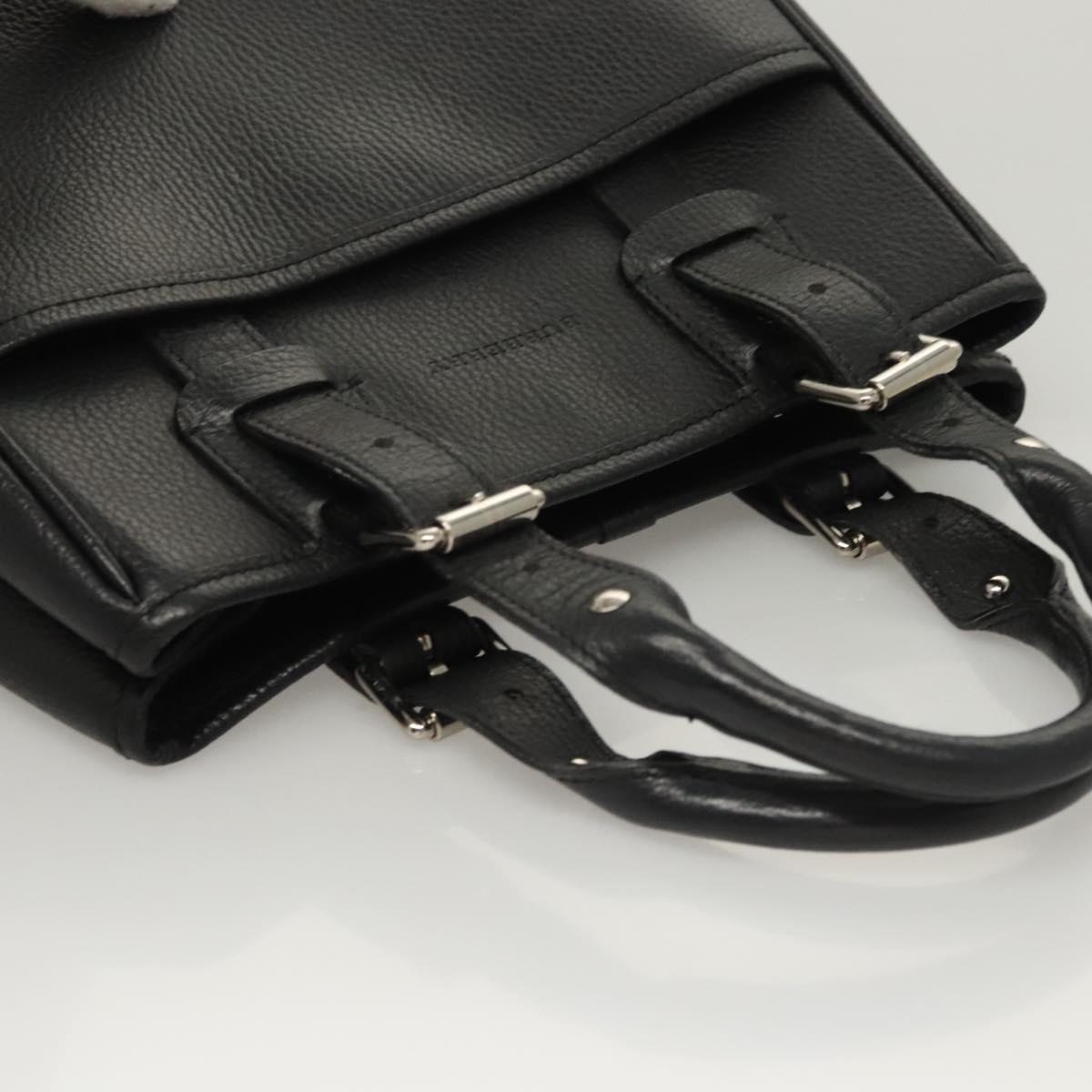 BURBERRY Hand Bag Leather Black Silver Auth BA1908