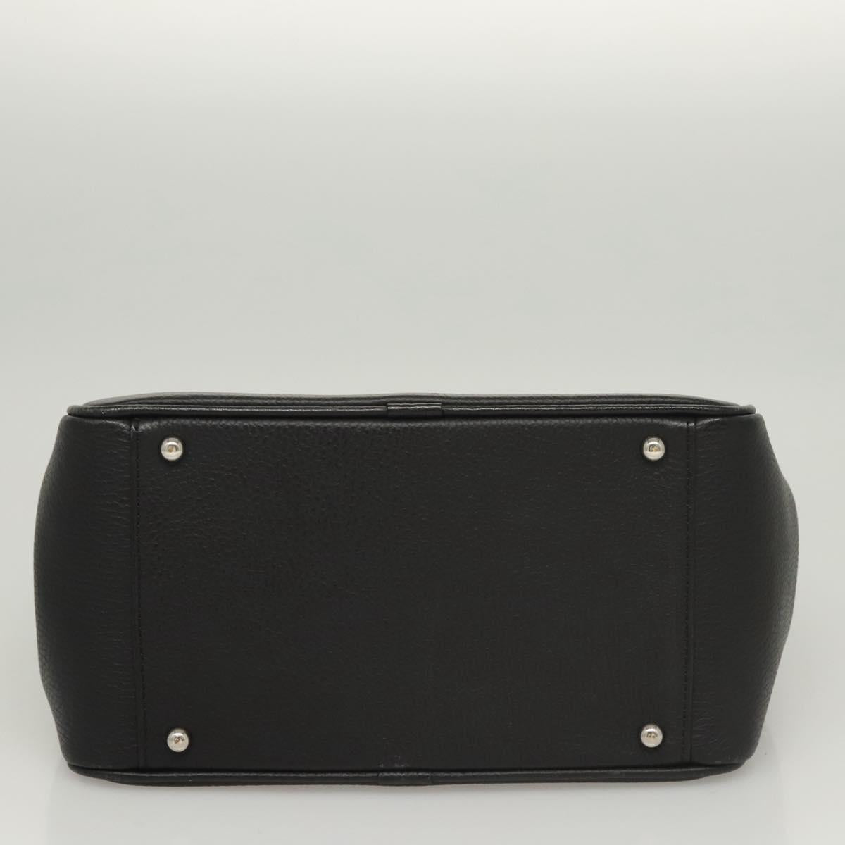 BURBERRY Hand Bag Leather Black Silver Auth BA1908