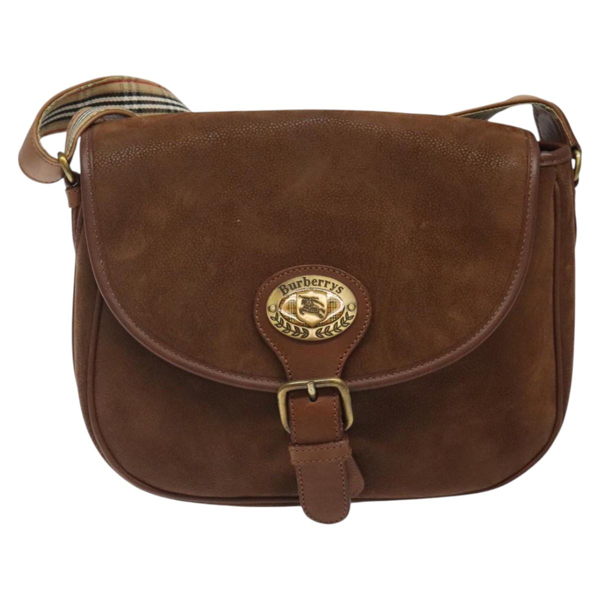 Burberrys Shoulder Bag Suede Brown Gold Auth BA1911