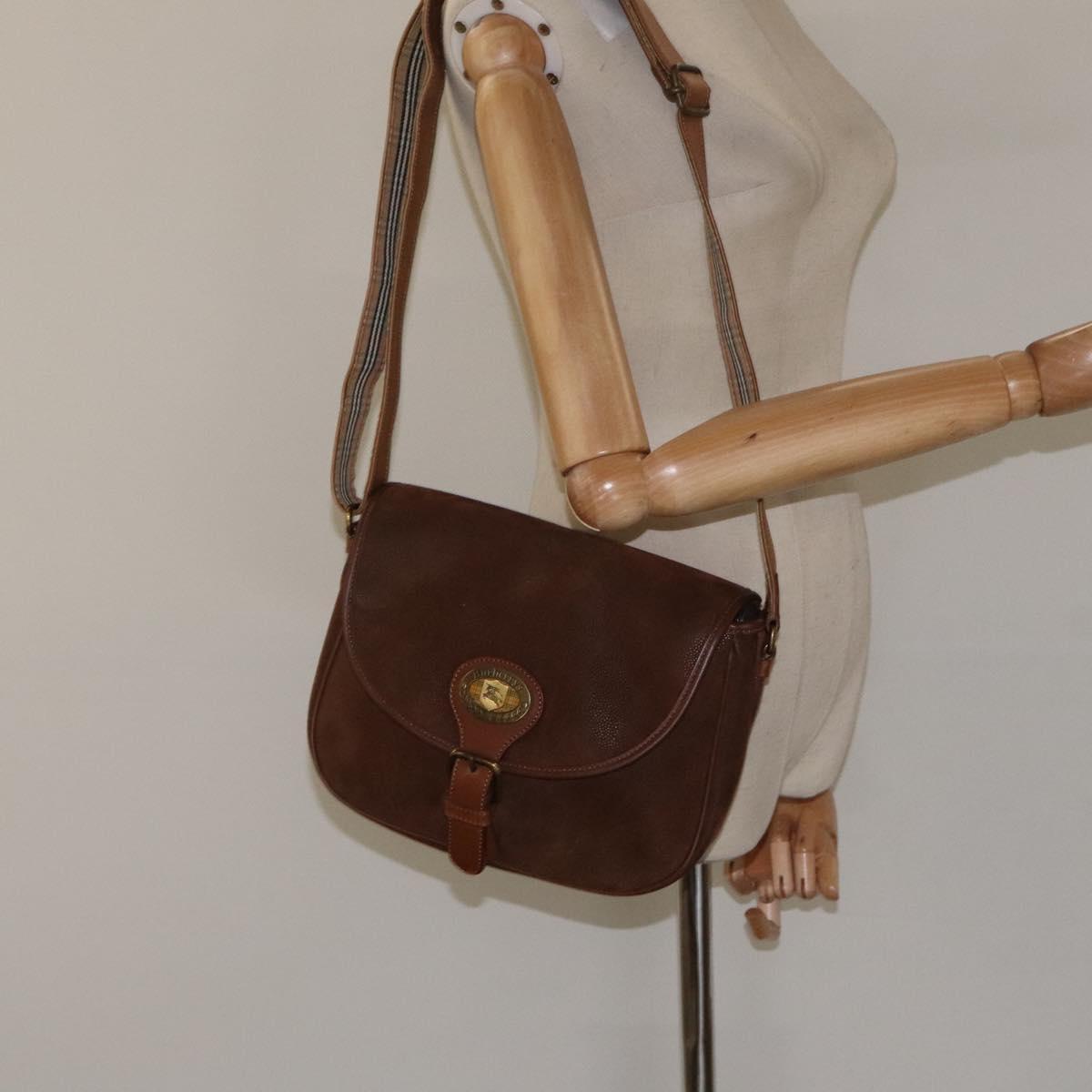 Burberrys Shoulder Bag Suede Brown Gold Auth BA1911