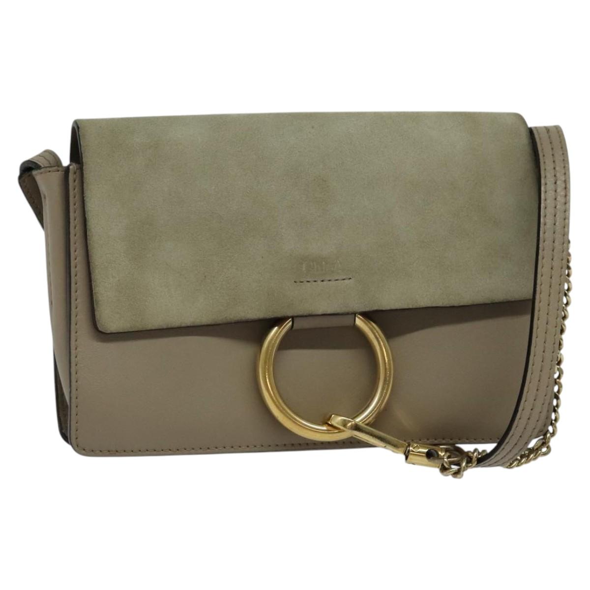 Chloe Fay Shoulder Bag Suede Leather Gray Gold Auth BA1915