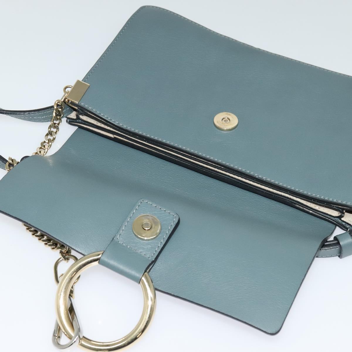 Chloe Fay Shoulder Bag Suede Leather Blue Gold Auth BA1916