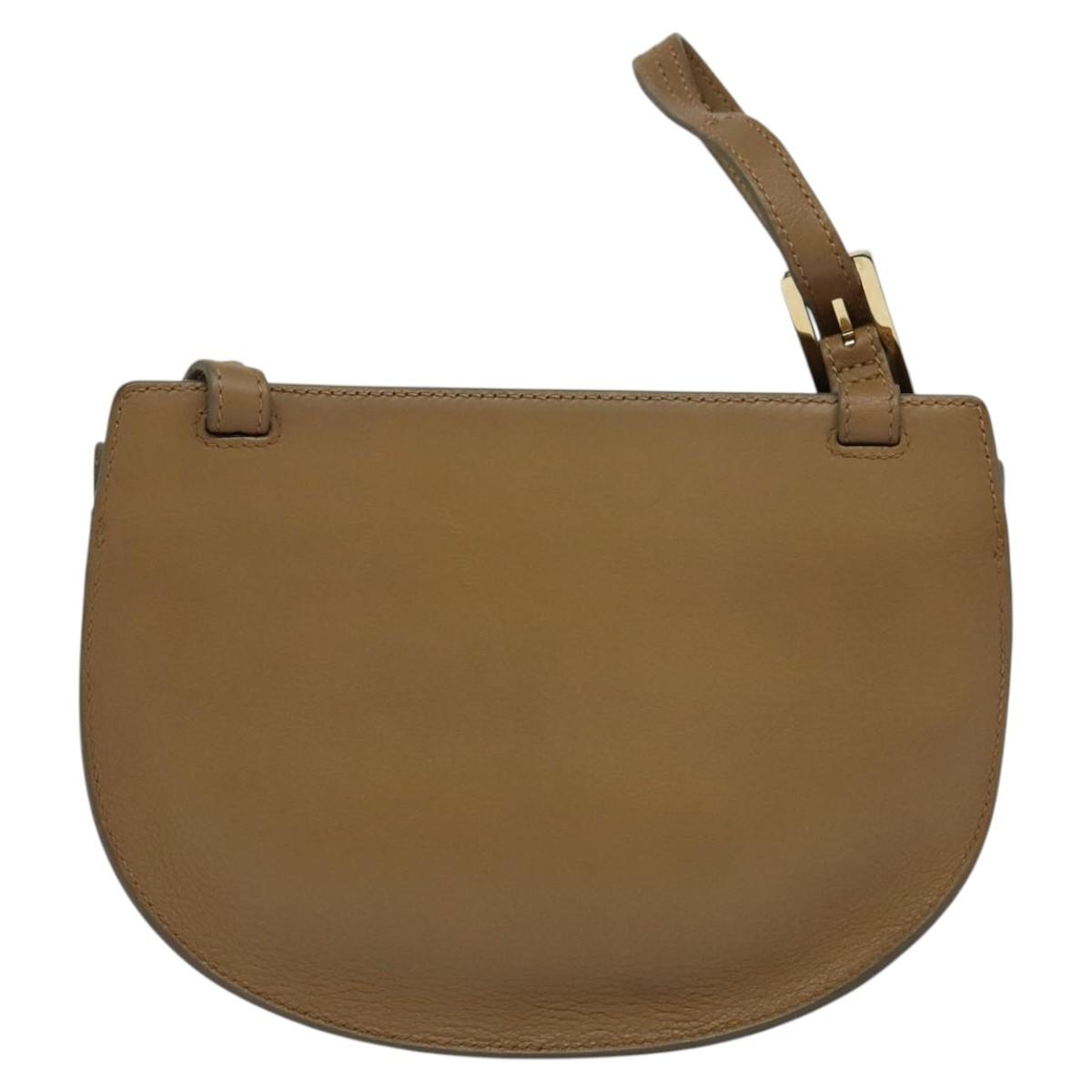Chloe Georgia Shoulder Bag Leather Beige Gold Auth BA1917