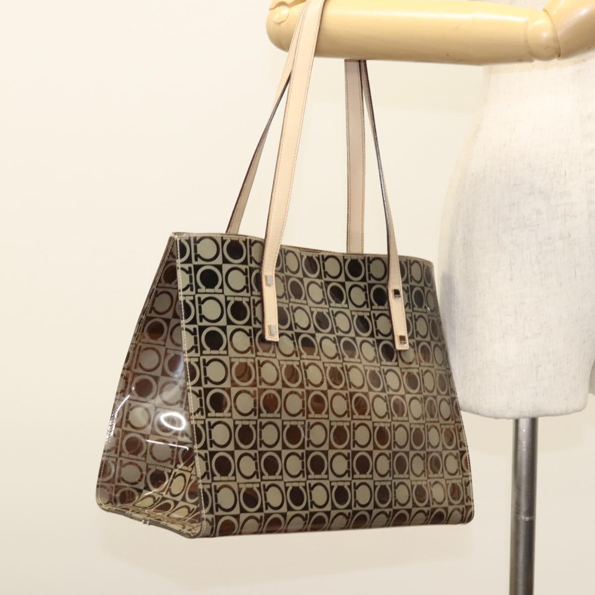 Salvatore Ferragamo Tote Bag Vinyl Brown Auth BA1920