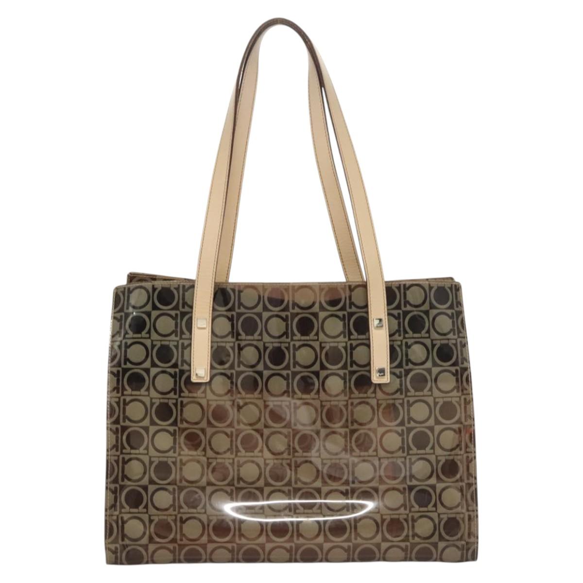 Salvatore Ferragamo Tote Bag Vinyl Brown Auth BA1920