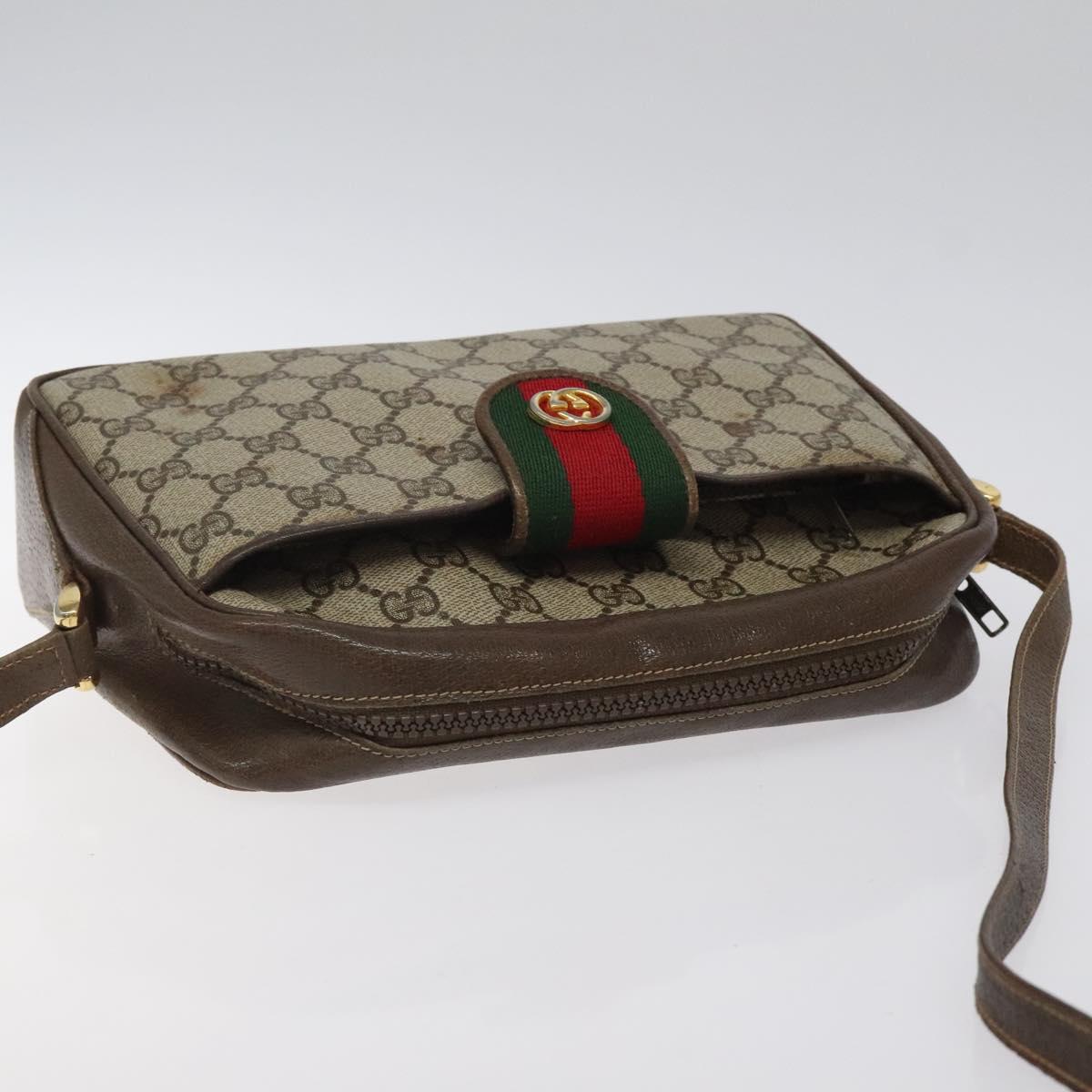 GUCCI GG Supreme Web Sherry Line Shoulder Bag PVC Beige Gold Red Auth BA1924