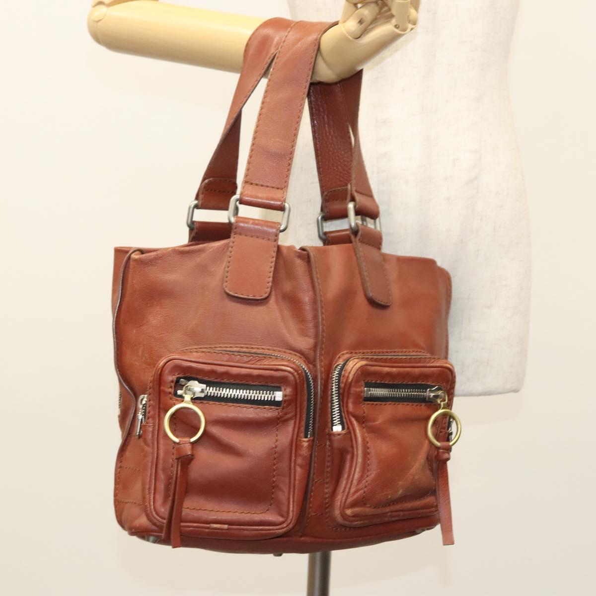 Chloe Betty Hand Bag Leather Brown Silver gold Auth BA1940