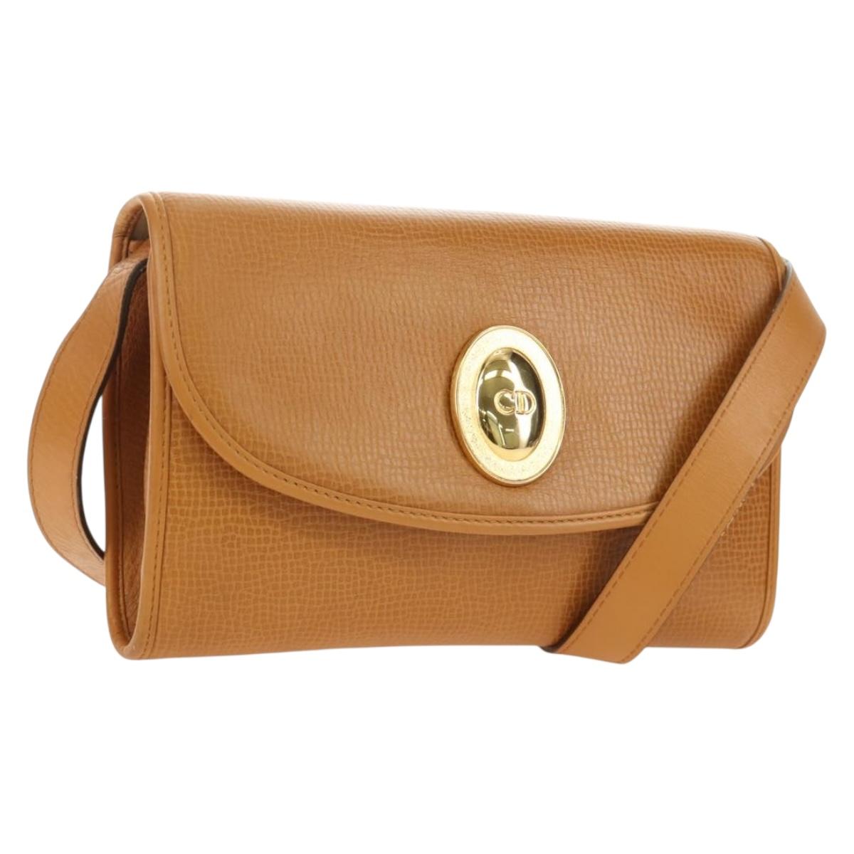 Christian Dior Shoulder Bag Leather Beige Auth BA196