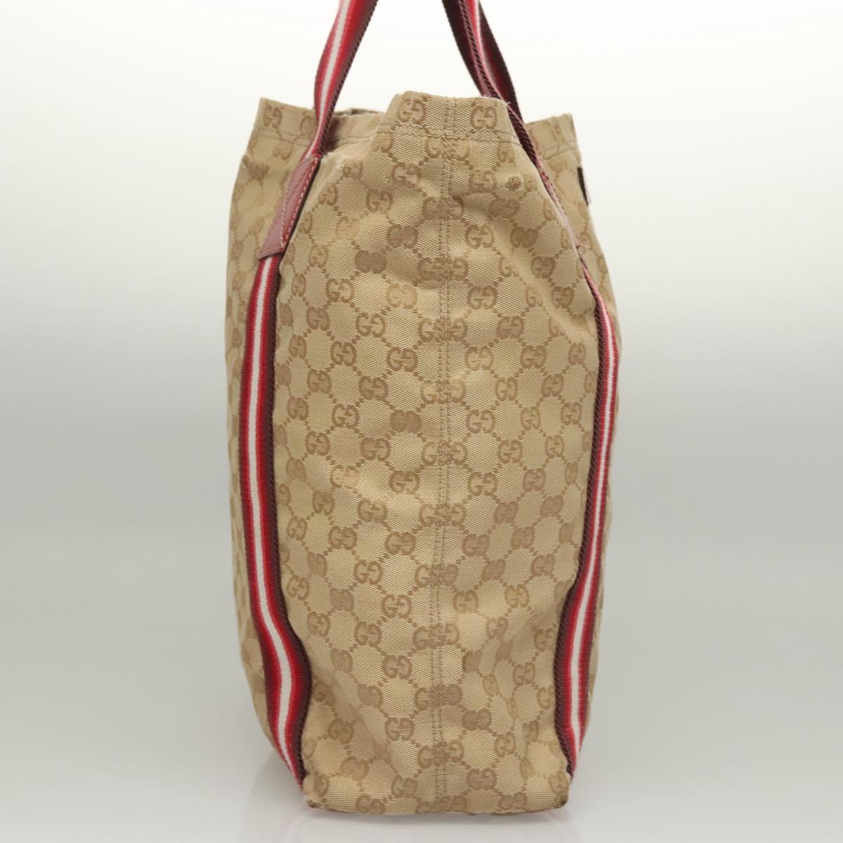 GUCCI GG Canvas Sherry Line Tote Bag Beige Red 189669 Auth BA1983