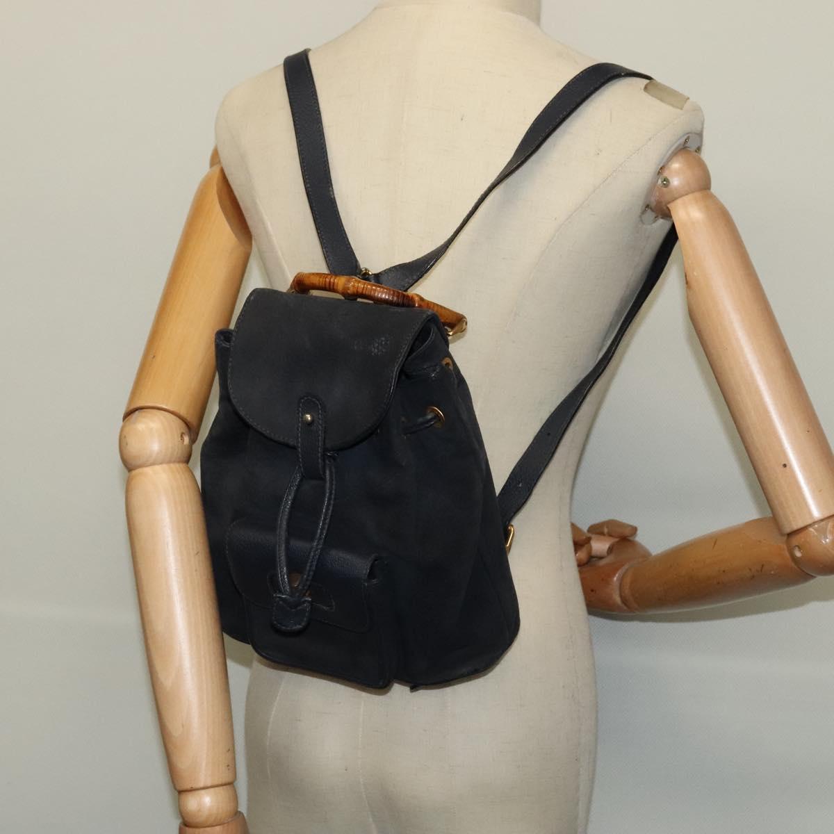 GUCCI Bamboo Backpack Suede Leather Navy Gold 003 1956 0030 Auth BA1984