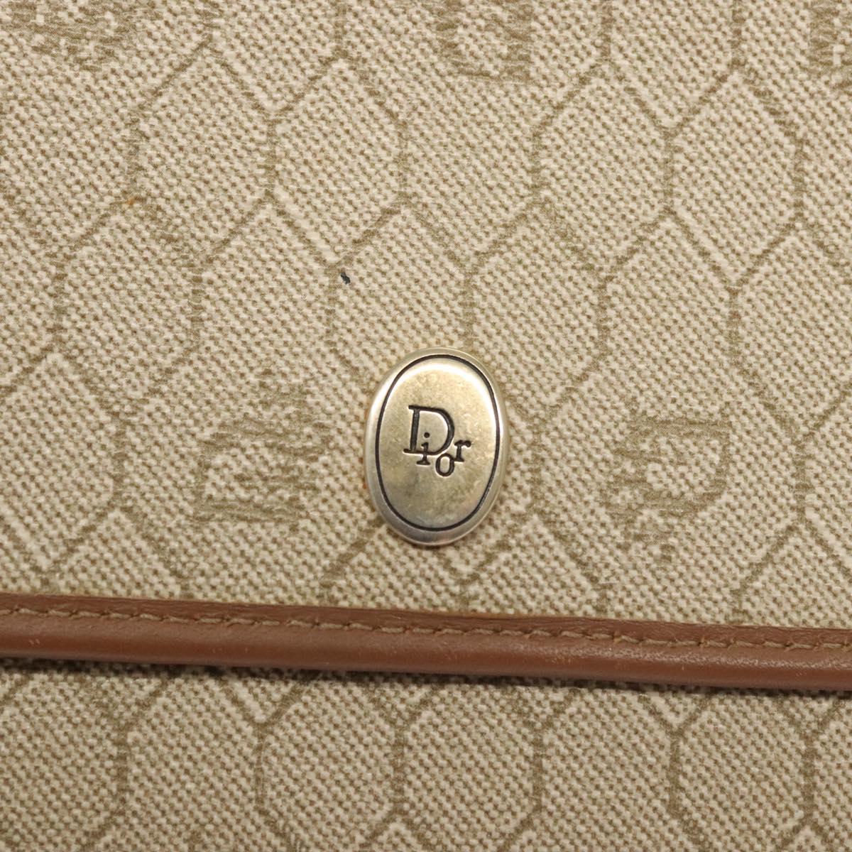 Christian Dior Honeycomb Canvas Chain Shoulder Bag PVC Beige Gold Auth BA1990