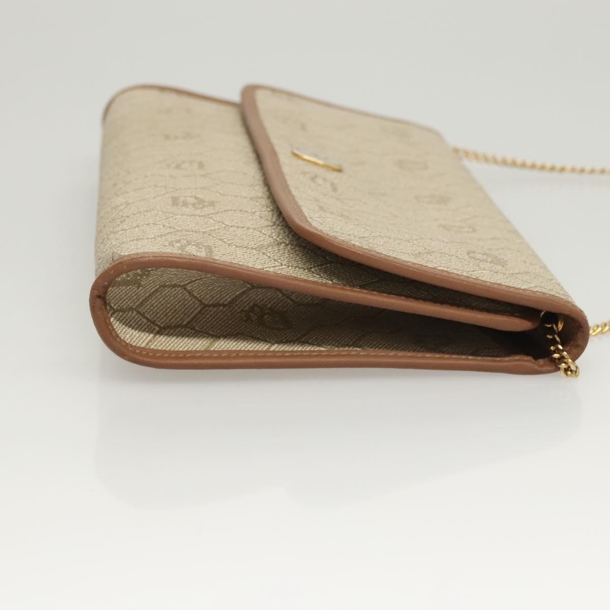 Christian Dior Honeycomb Canvas Chain Shoulder Bag PVC Beige Gold Auth BA1990