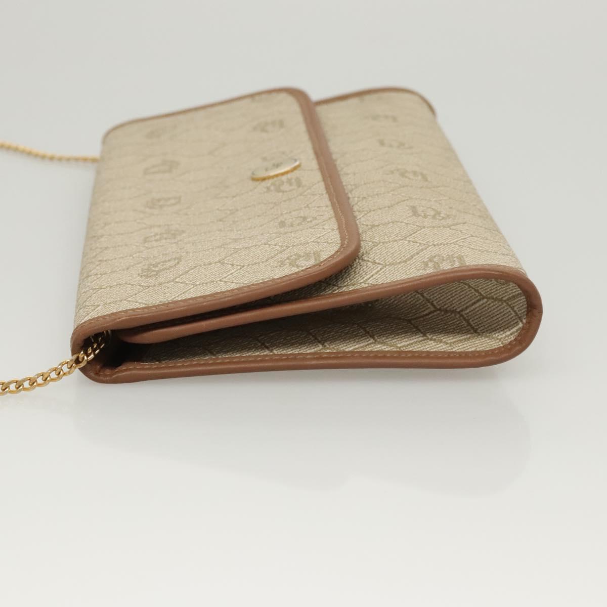 Christian Dior Honeycomb Canvas Chain Shoulder Bag PVC Beige Gold Auth BA1990