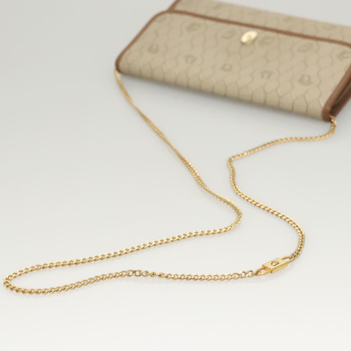 Christian Dior Honeycomb Canvas Chain Shoulder Bag PVC Beige Gold Auth BA1990