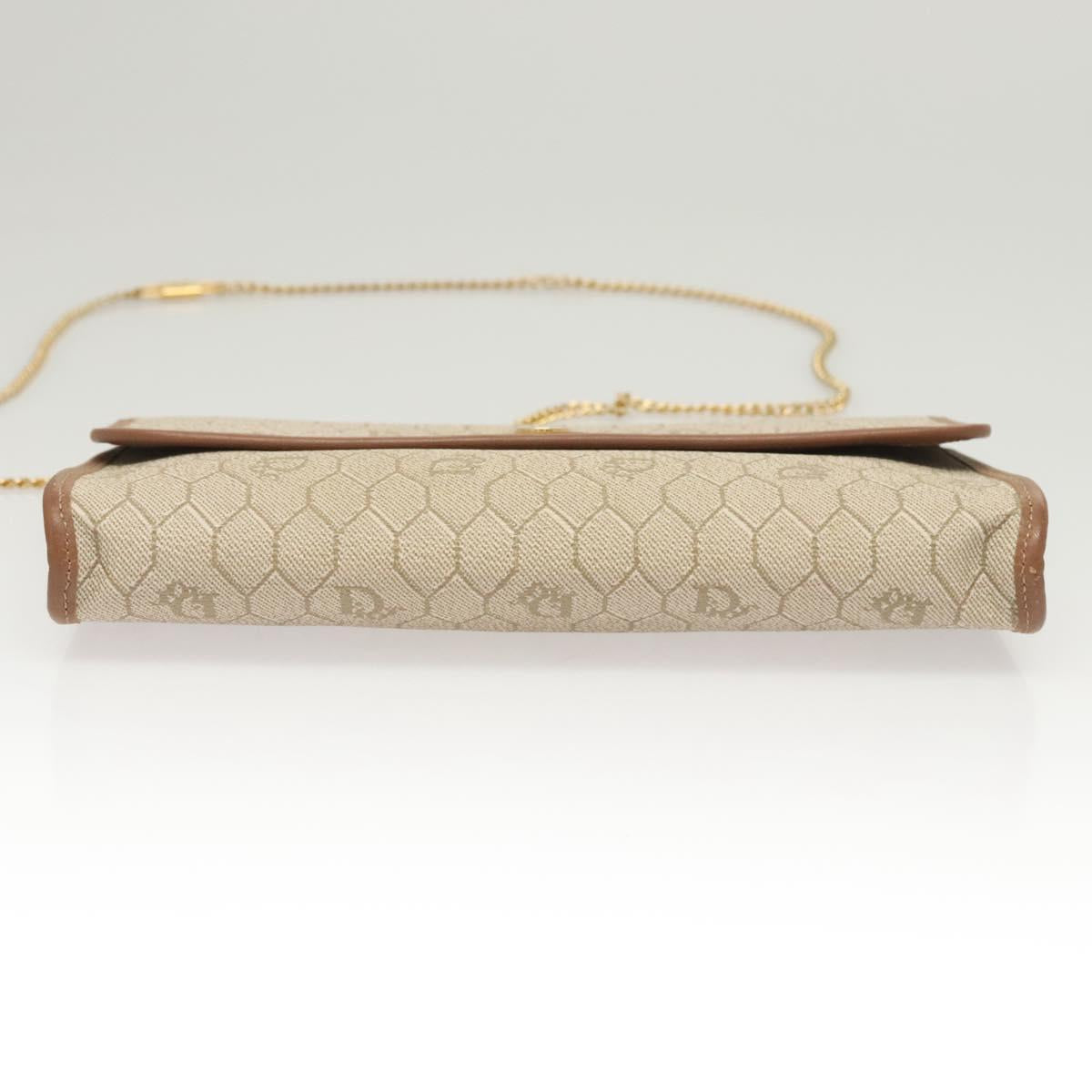 Christian Dior Honeycomb Canvas Chain Shoulder Bag PVC Beige Gold Auth BA1990