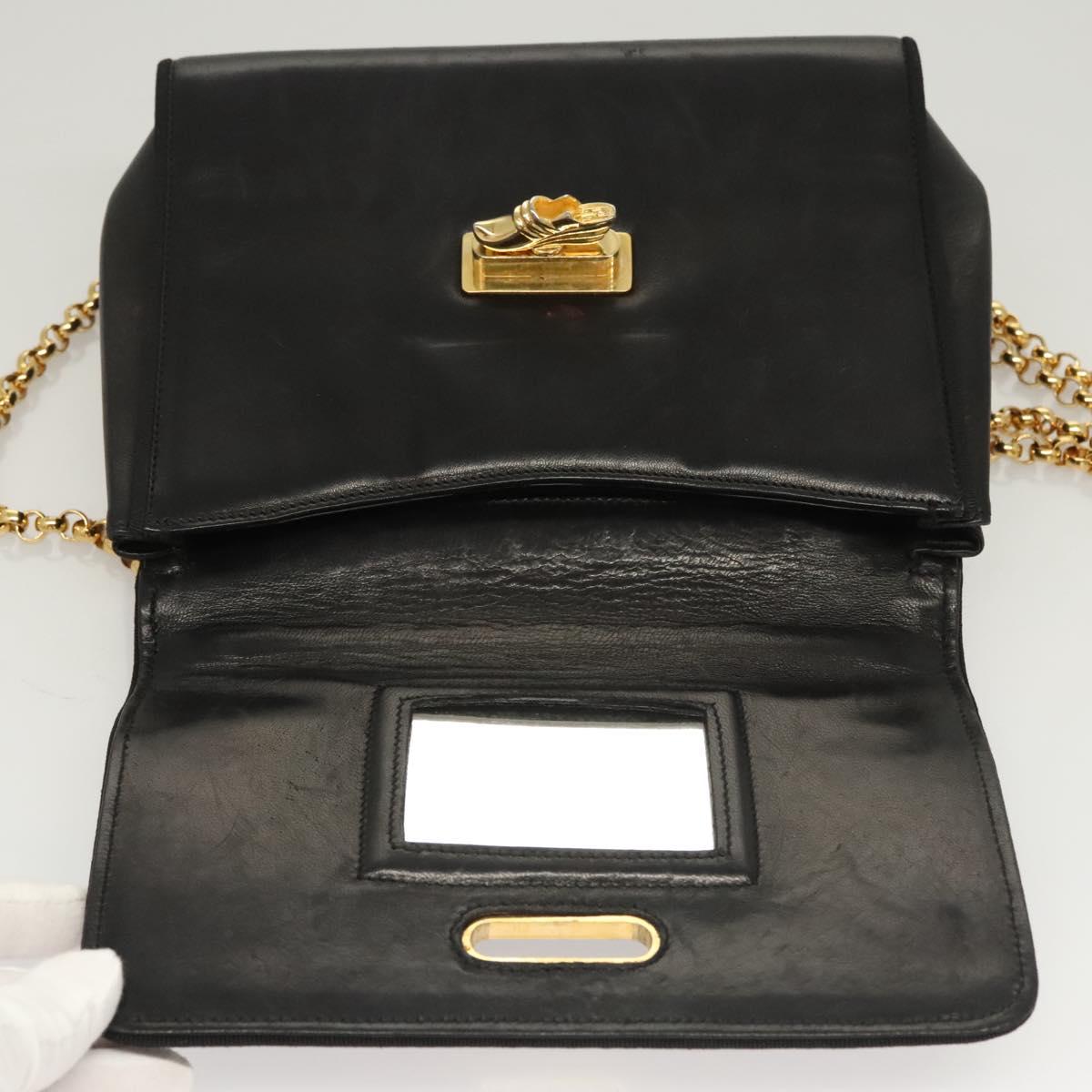 Salvatore Ferragamo Chain Shoulder Bag Leather Black Gold Auth BA1992