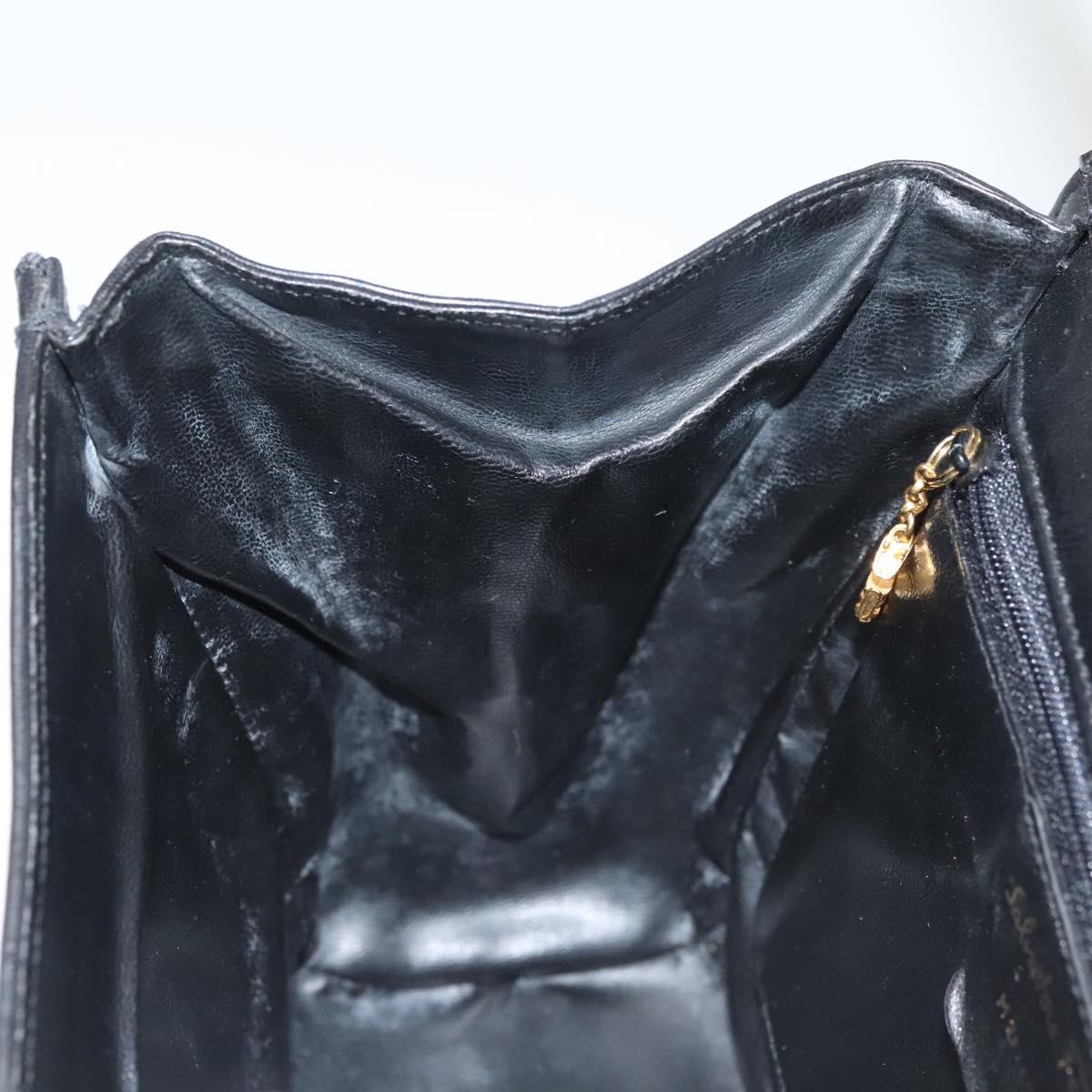 Salvatore Ferragamo Chain Shoulder Bag Leather Black Gold Auth BA1992