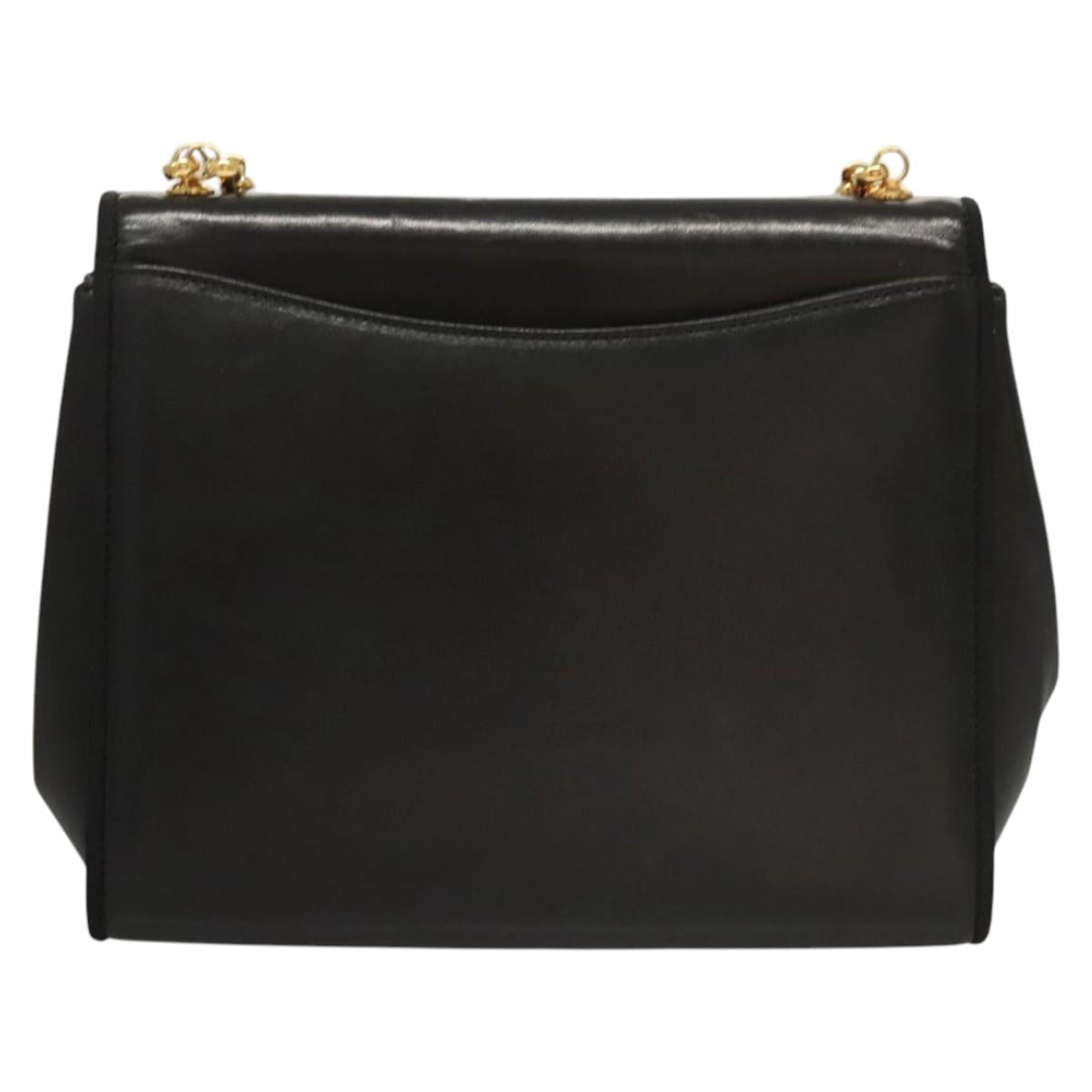 Salvatore Ferragamo Chain Shoulder Bag Leather Black Gold Auth BA1992