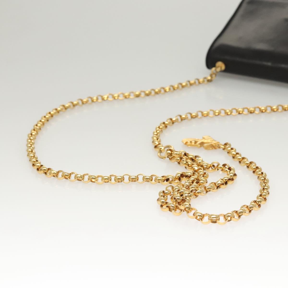 Salvatore Ferragamo Chain Shoulder Bag Leather Black Gold Auth BA1992