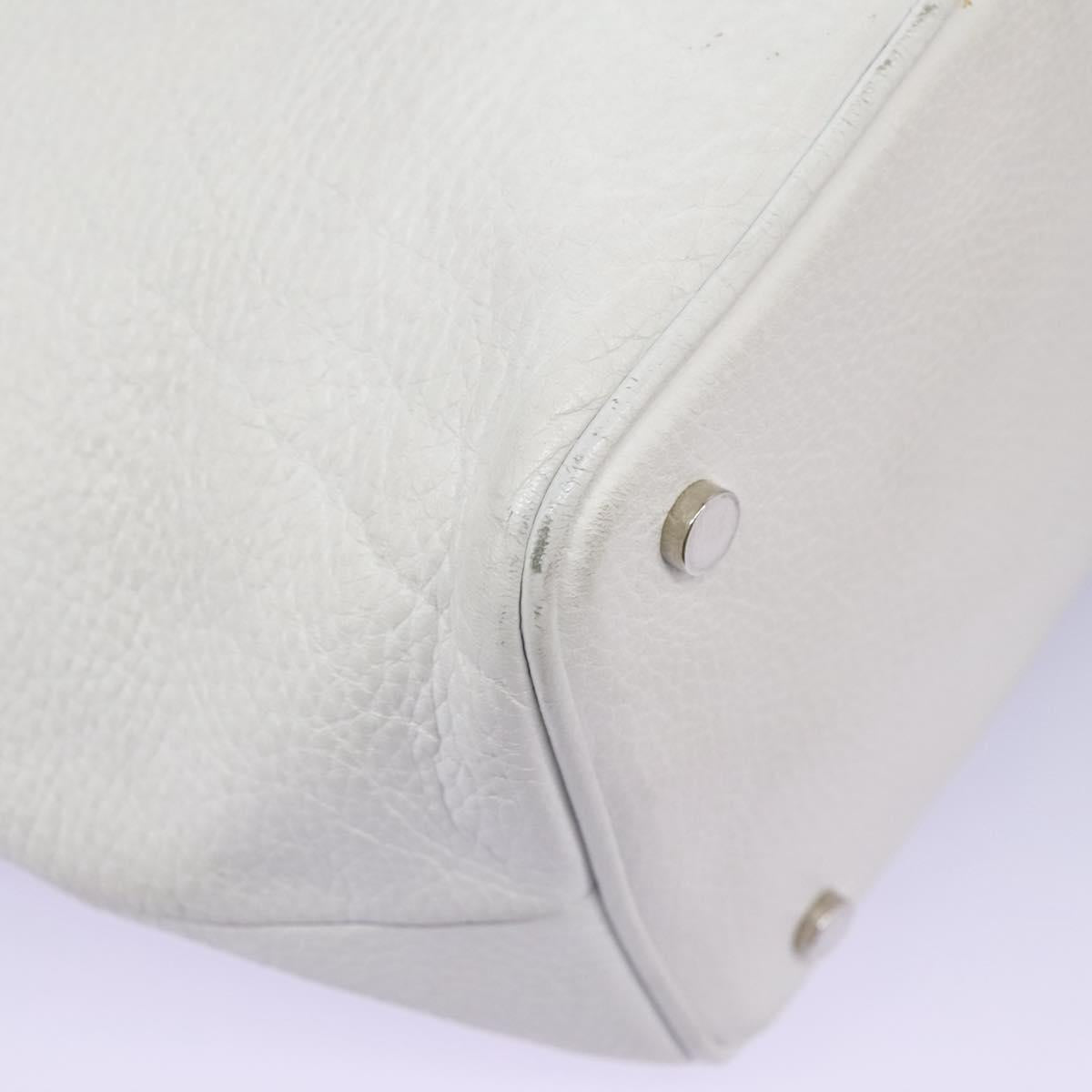 BURBERRY Shoulder Bag Leather White Silver Auth BA2015