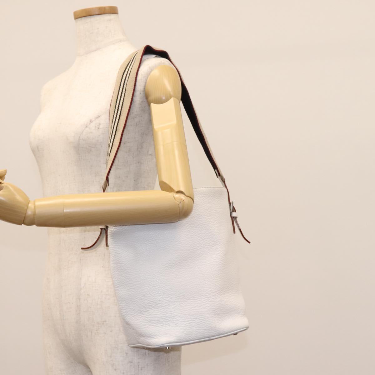 BURBERRY Shoulder Bag Leather White Silver Auth BA2015