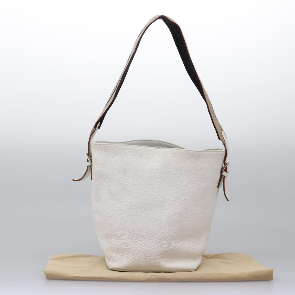 BURBERRY Shoulder Bag Leather White Silver Auth BA2015