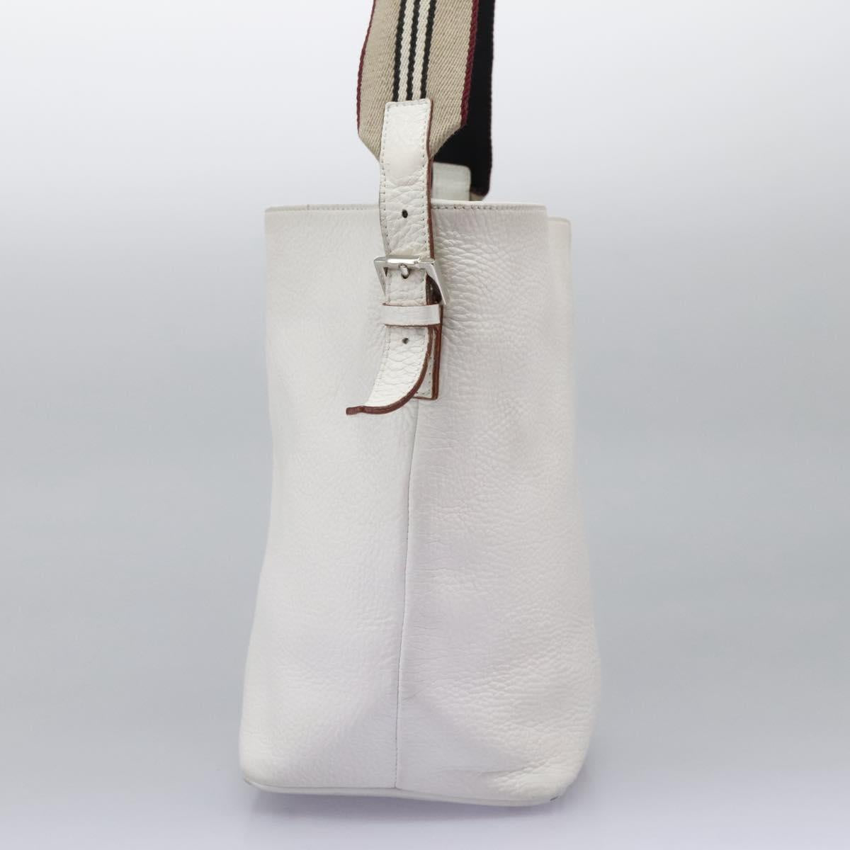 BURBERRY Shoulder Bag Leather White Silver Auth BA2015