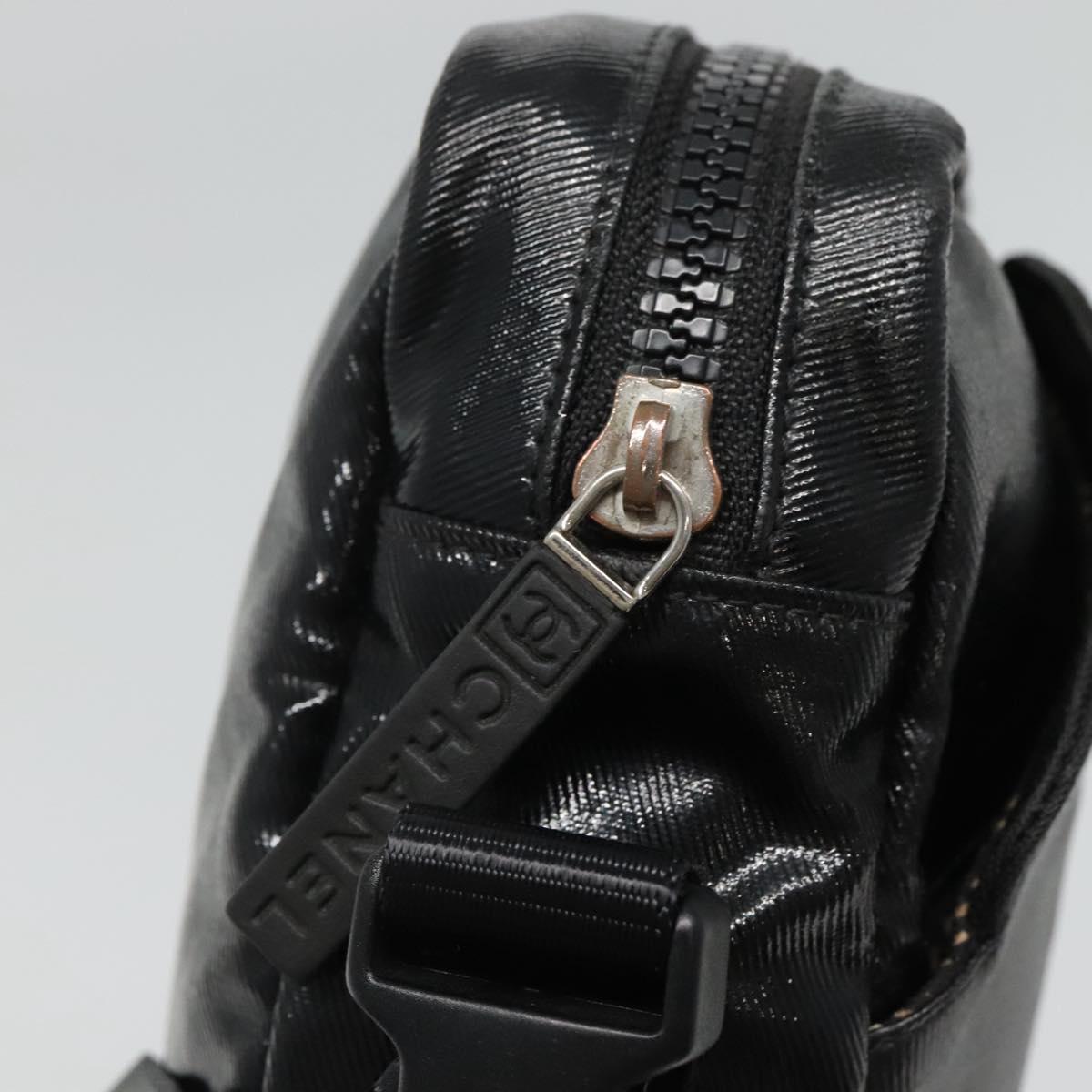 CHANEL Sports COCO Mark Shoulder Bag Coated Canvas Black CC Auth BA202