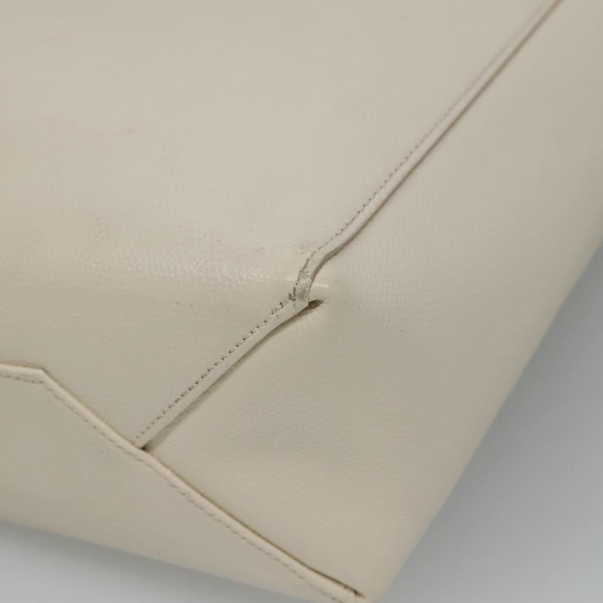 CELINE Hand Bag Leather 2way White Auth BA203