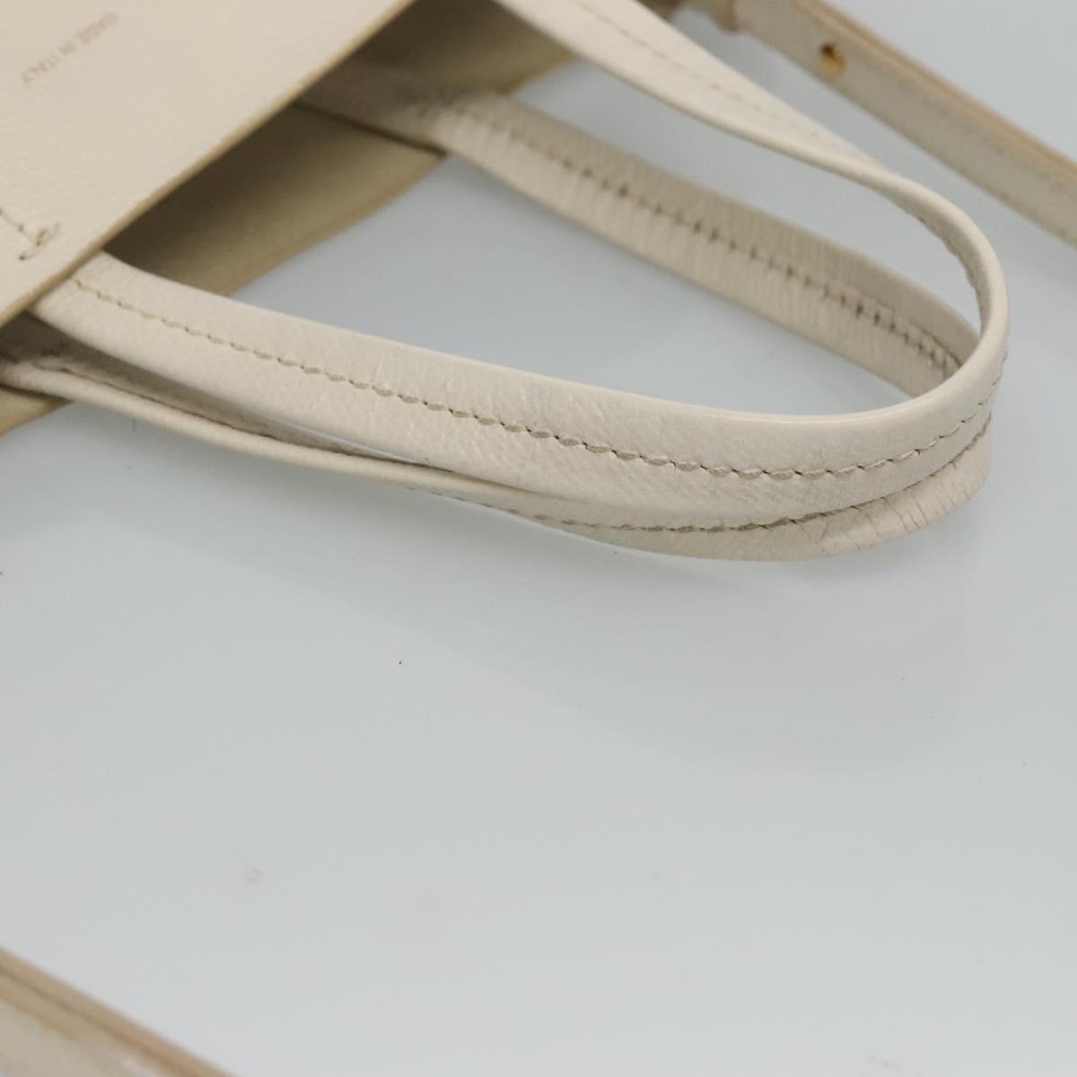 CELINE Hand Bag Leather 2way White Auth BA203