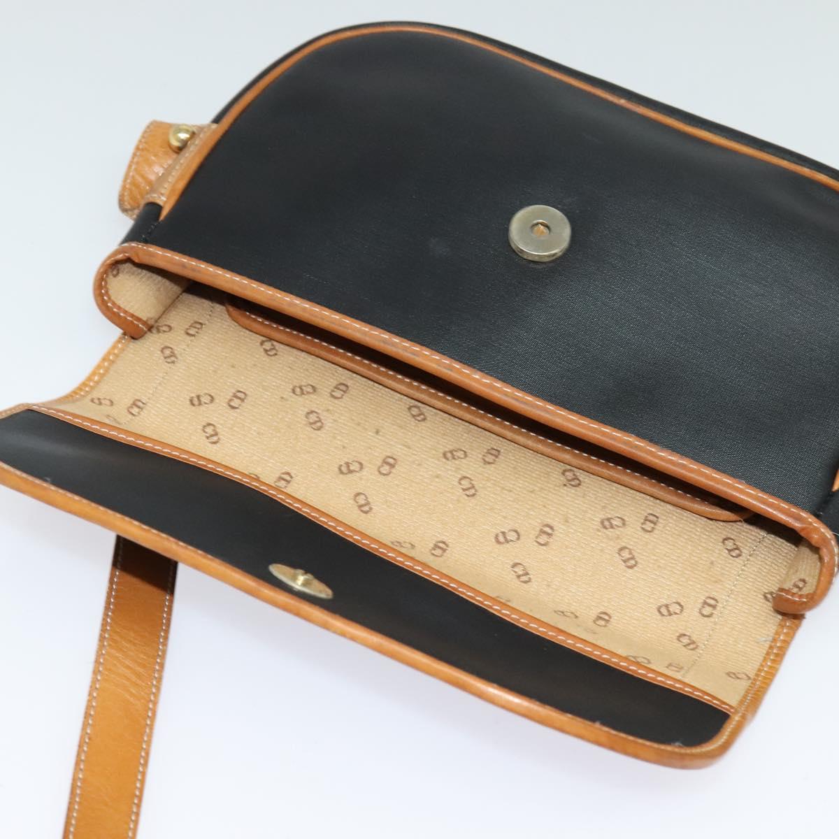 Christian Dior Shoulder Bag Leather Black Gold Auth BA2030