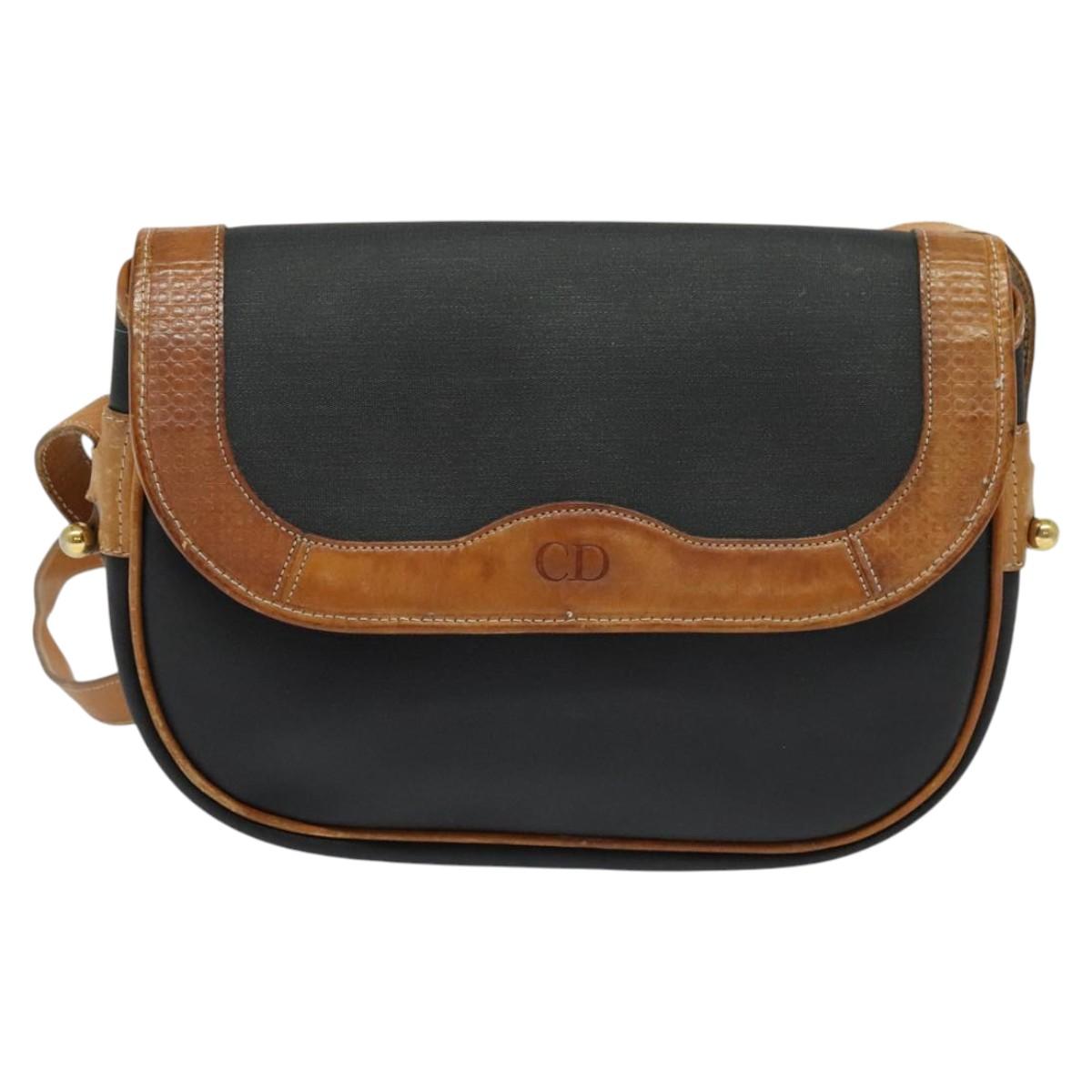 Christian Dior Shoulder Bag Leather Black Gold Auth BA2030