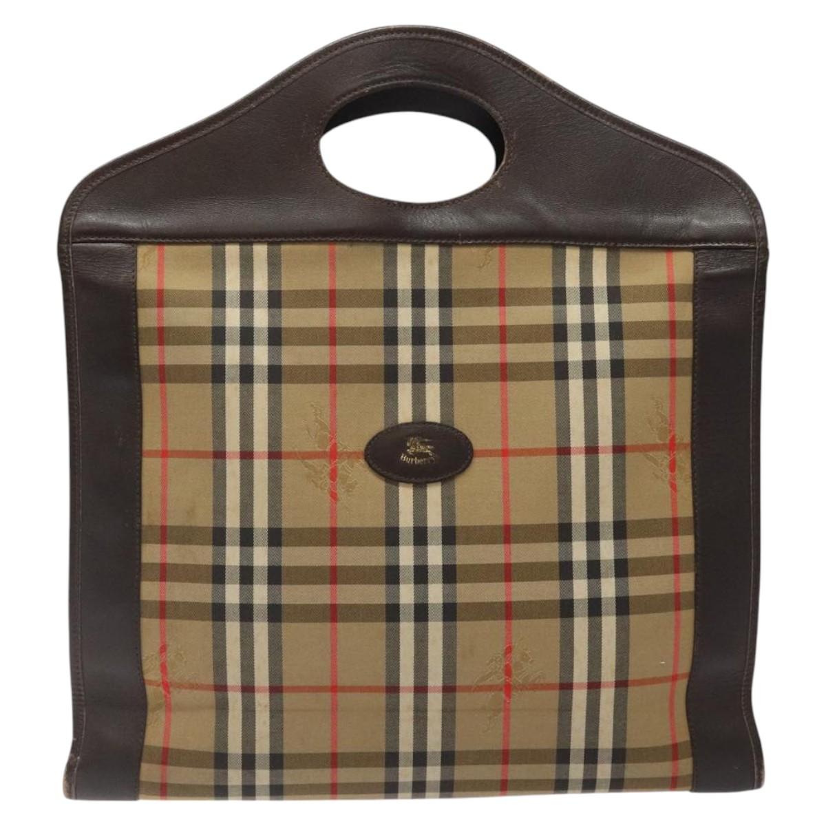 Burberrys Nova Check Hand Bag Canvas Beige Auth BA2031