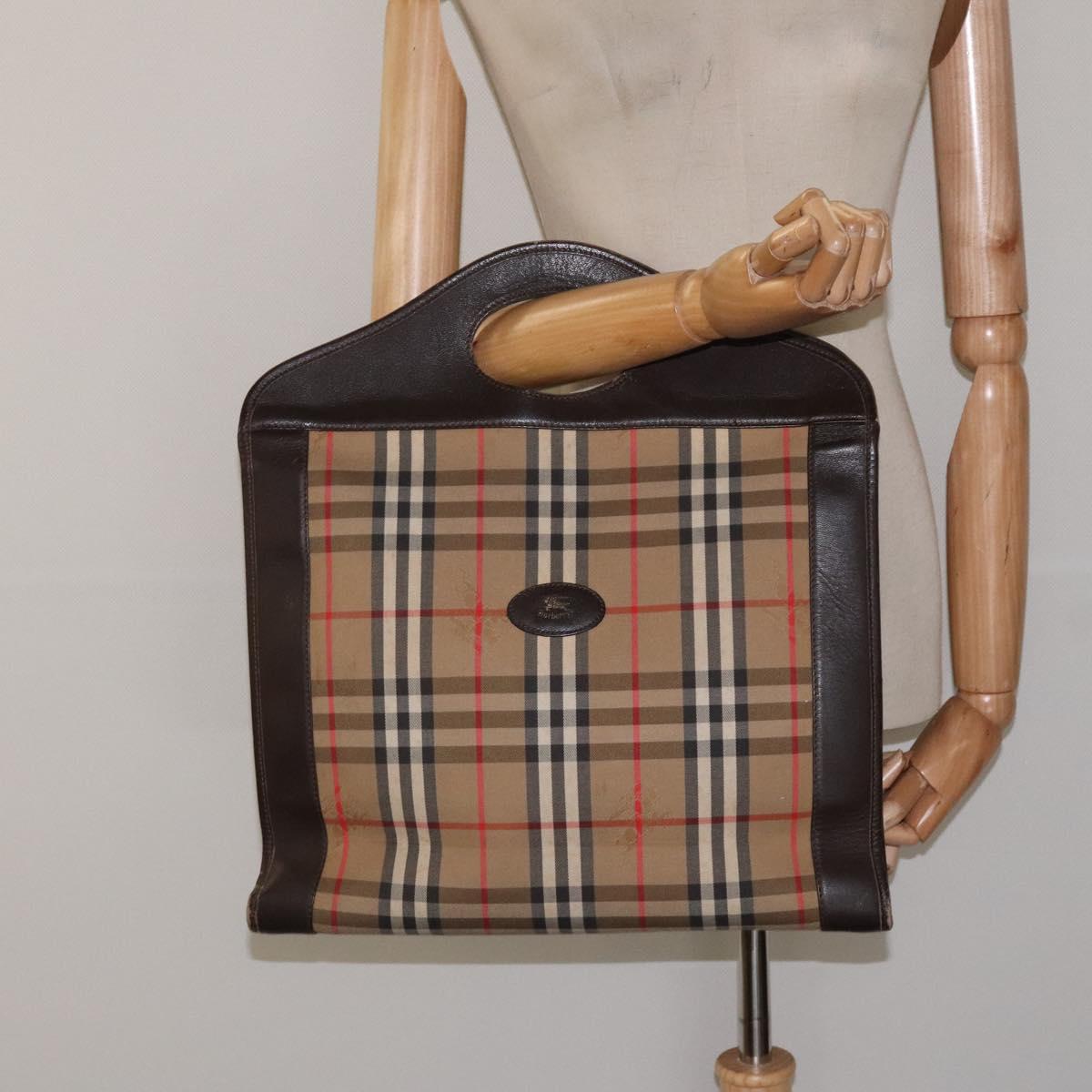 Burberrys Nova Check Hand Bag Canvas Beige Auth BA2031
