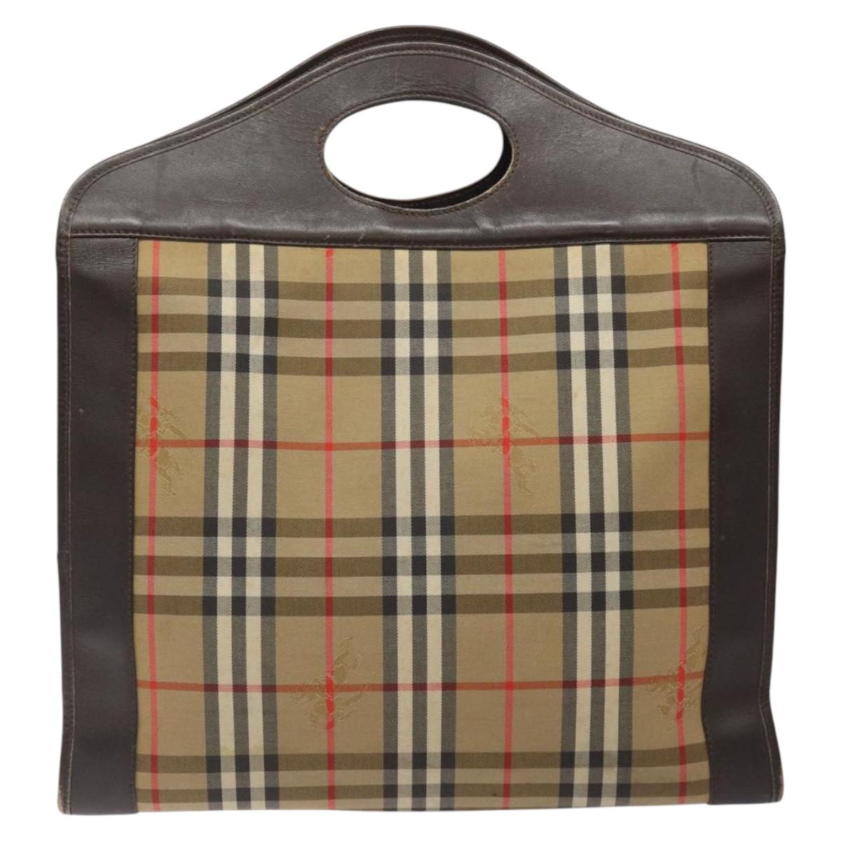Burberrys Nova Check Hand Bag Canvas Beige Auth BA2031