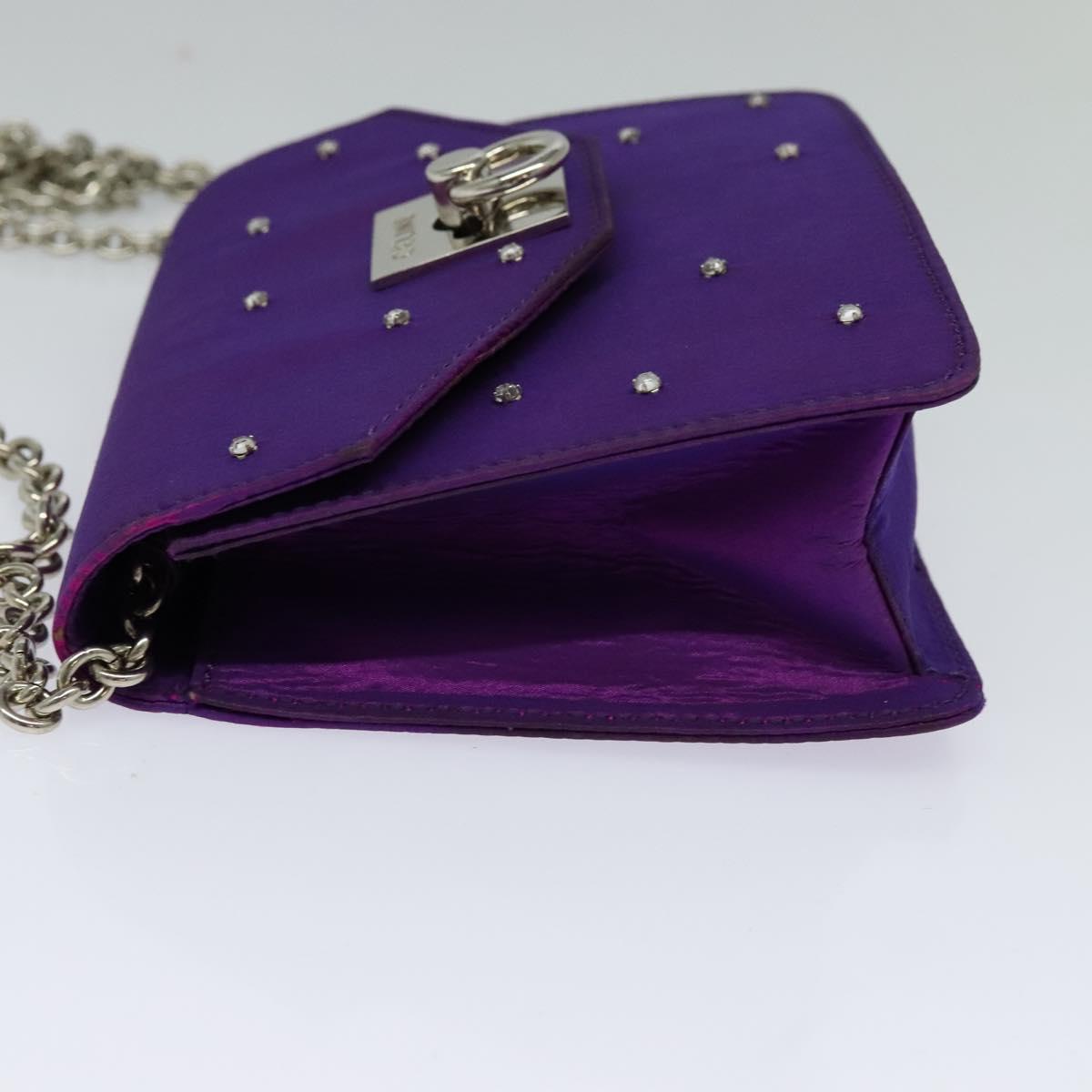 CELINE Chain Shoulder Bag Nylon Purple Auth BA204