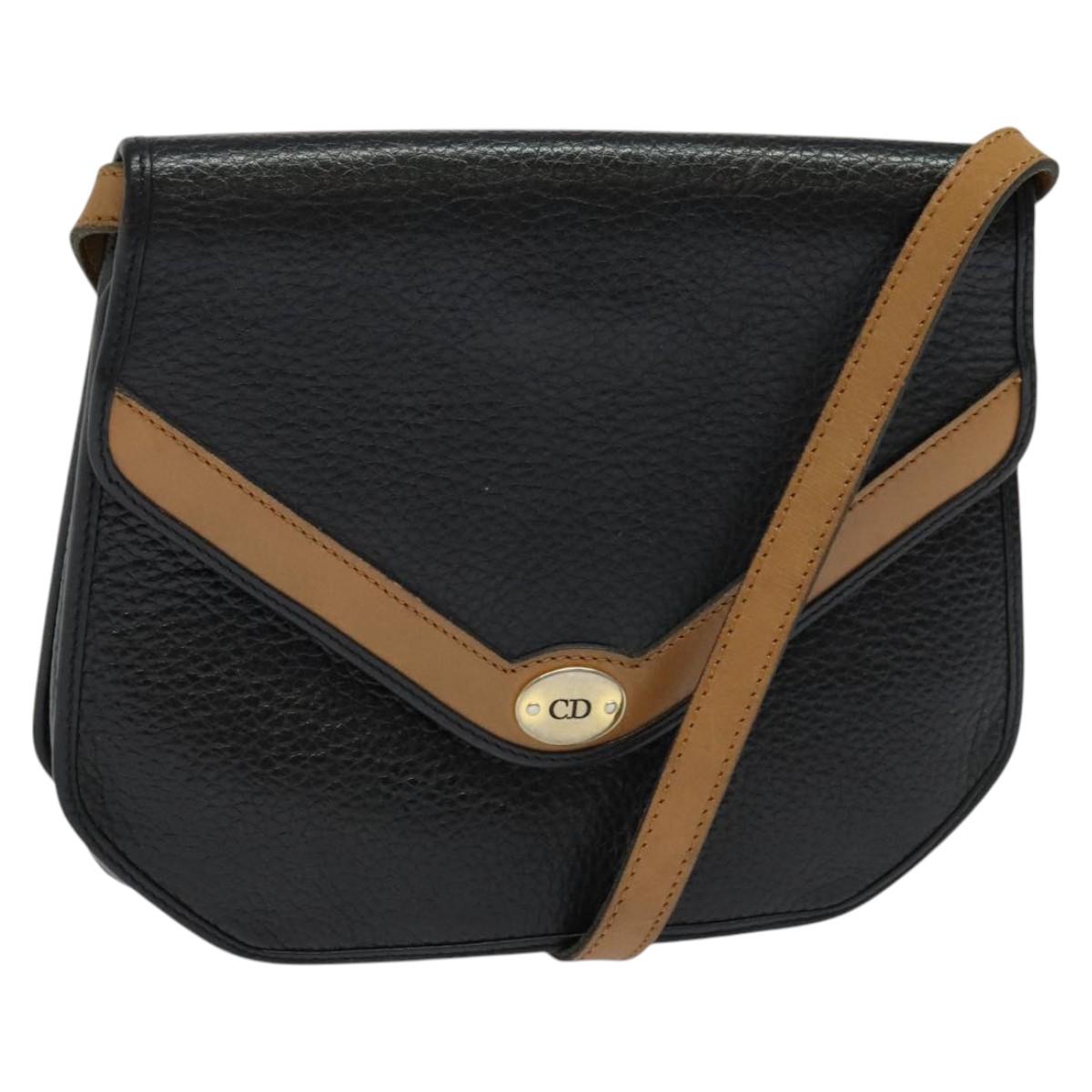 Christian Dior Shoulder Bag Leather Black Gold Auth BA2043